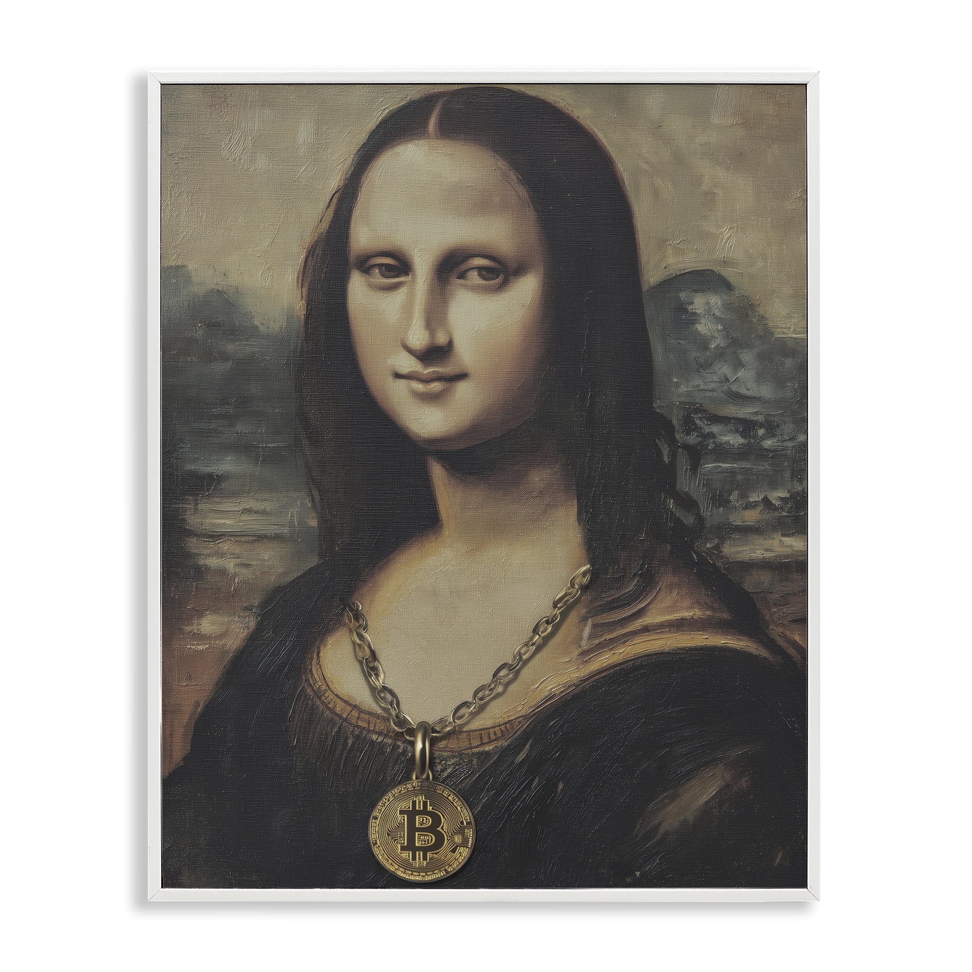 Stupell Industries Iconic Bitcoin Smile Classic White Framed Giclee Art, design by Svetlana Aleynikova