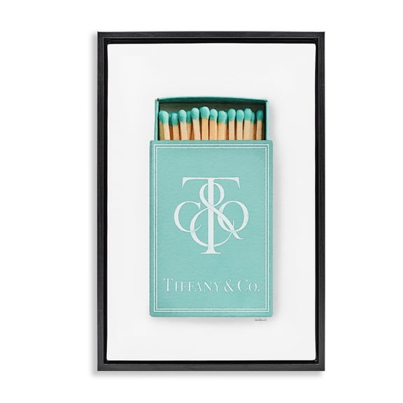 Stupell Industries Iconic Blue Fashion Matches Fashion Painting Black Floater Framed Canvas Art Print Wall Art, 17 x 25