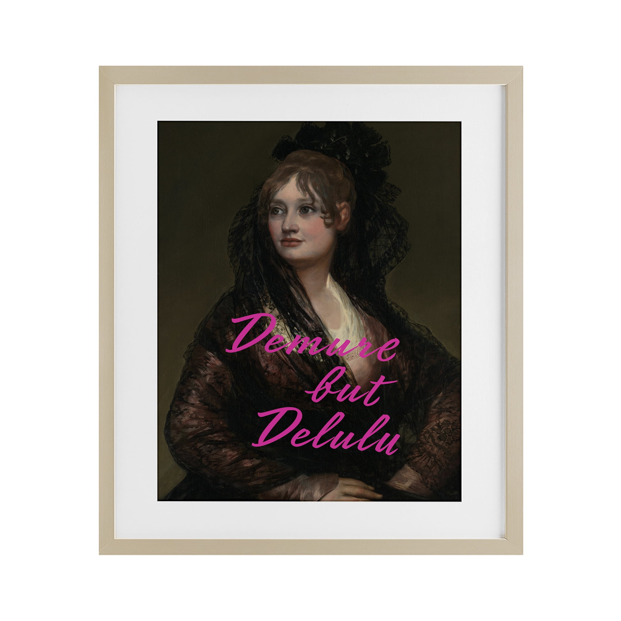 Stupell Industries Iconic Demure But Delulu Birch Framed Print Under Glass, design by Grotto Studios