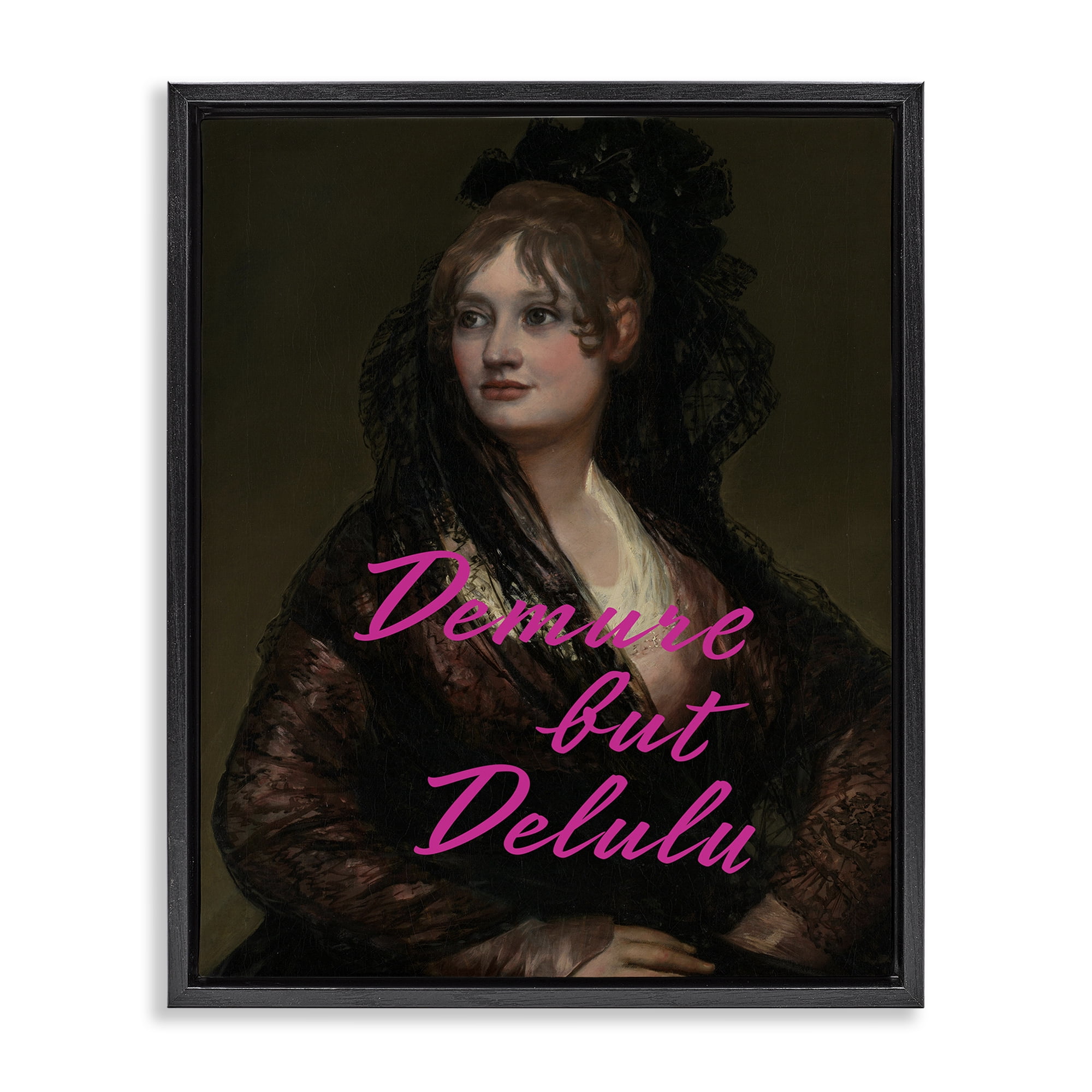 Stupell Industries Iconic Demure But Delulu Black Framed Floater Canvas Wall Art, design by Grotto Studios