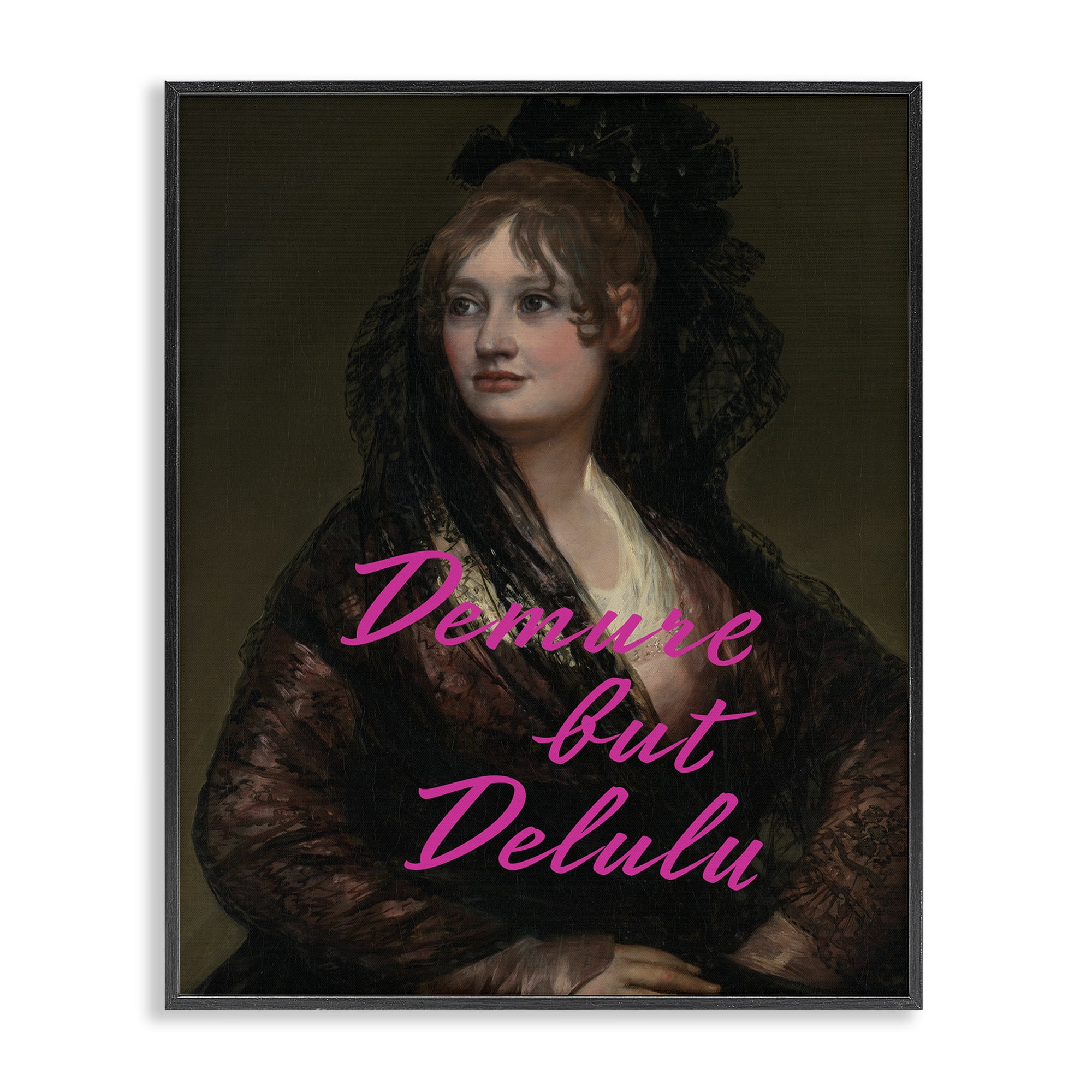 Stupell Industries Iconic Demure But Delulu Black Framed Giclee Art, design by Grotto Studios