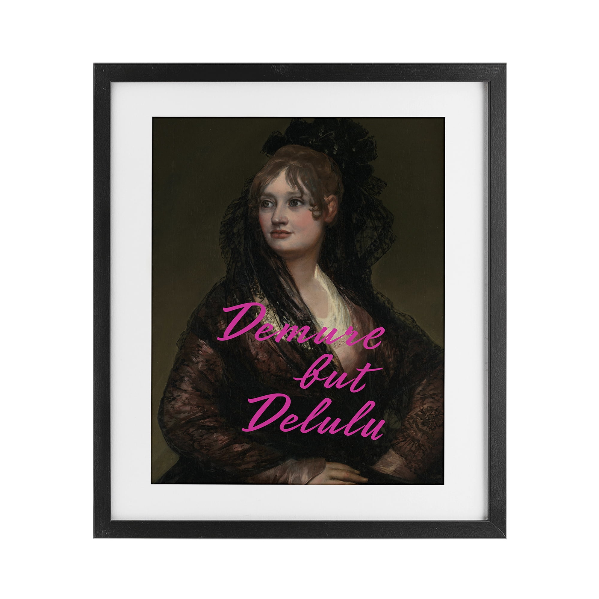 Stupell Industries Iconic Demure But Delulu Black Framed Print Under Glass, design by Grotto Studios