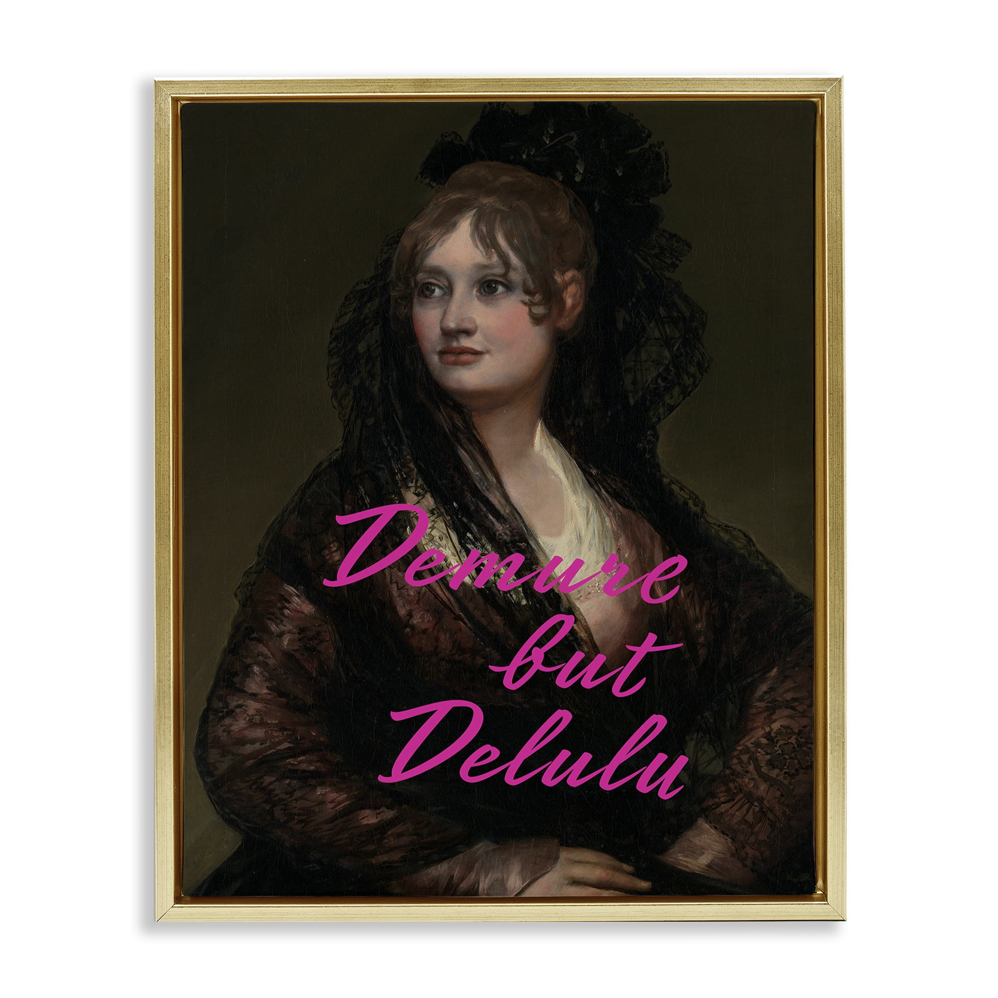 Stupell Industries Iconic Demure But Delulu Gold Framed Floater Canvas Wall Art, design by Grotto Studios