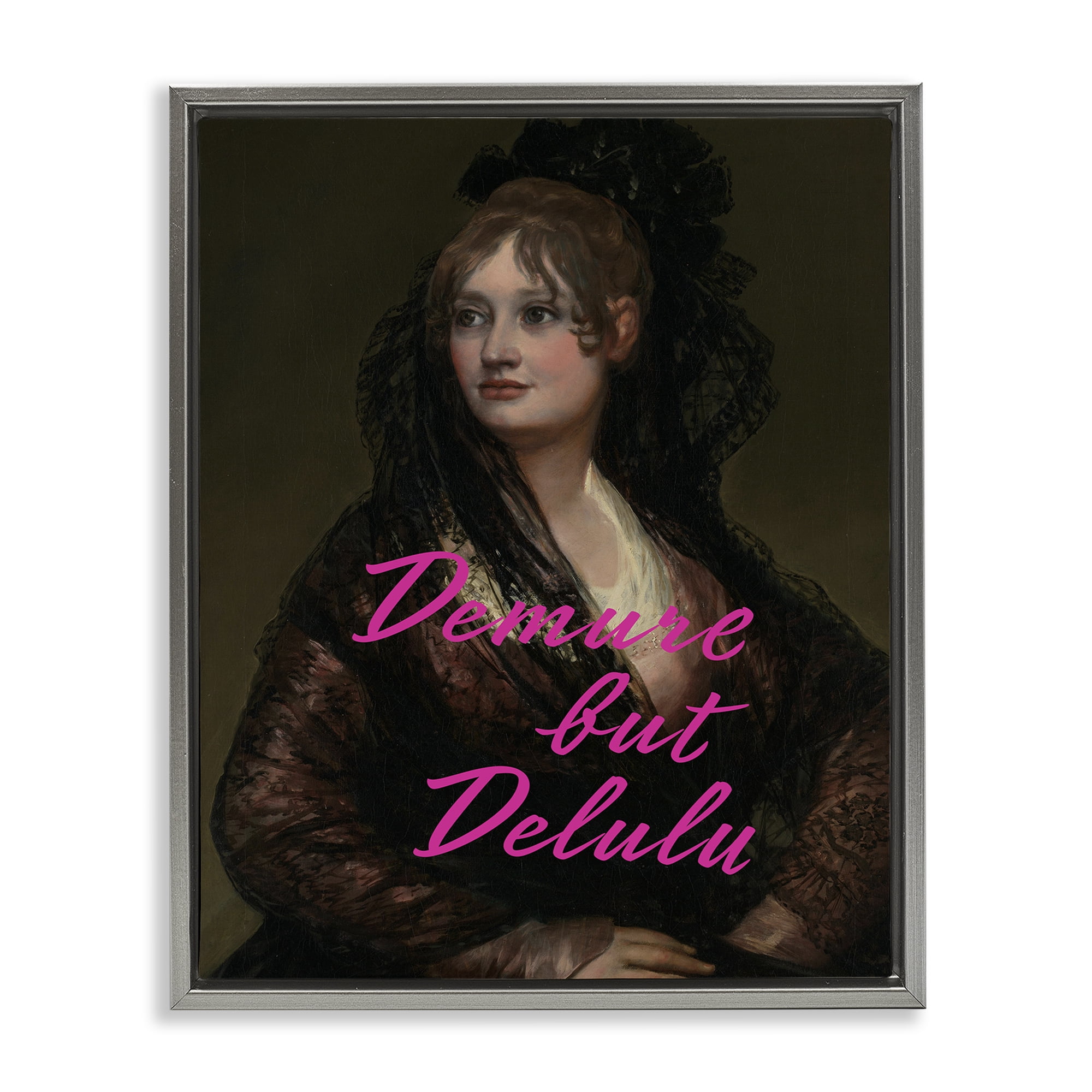 Stupell Industries Iconic Demure But Delulu Gray Framed Floater Canvas Wall Art, design by Grotto Studios