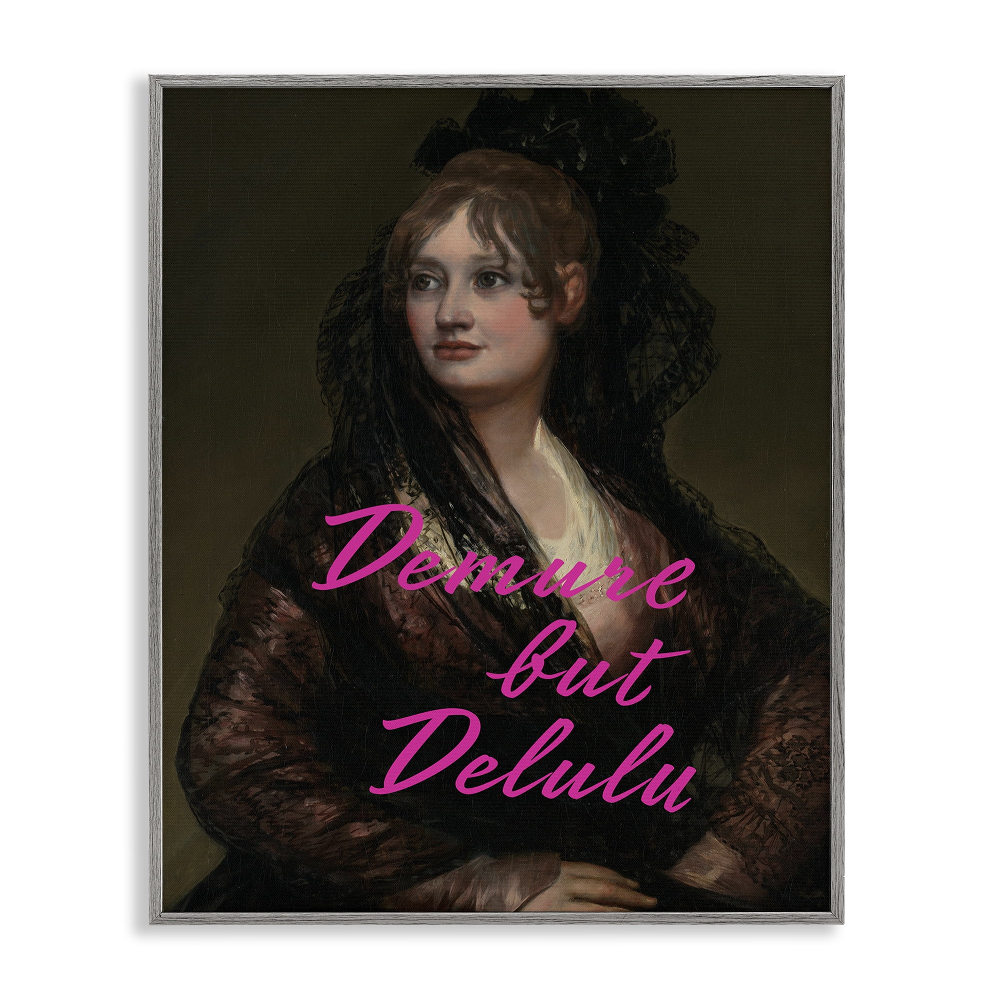 Stupell Industries Iconic Demure But Delulu Gray Framed Giclee Art, design by Grotto Studios