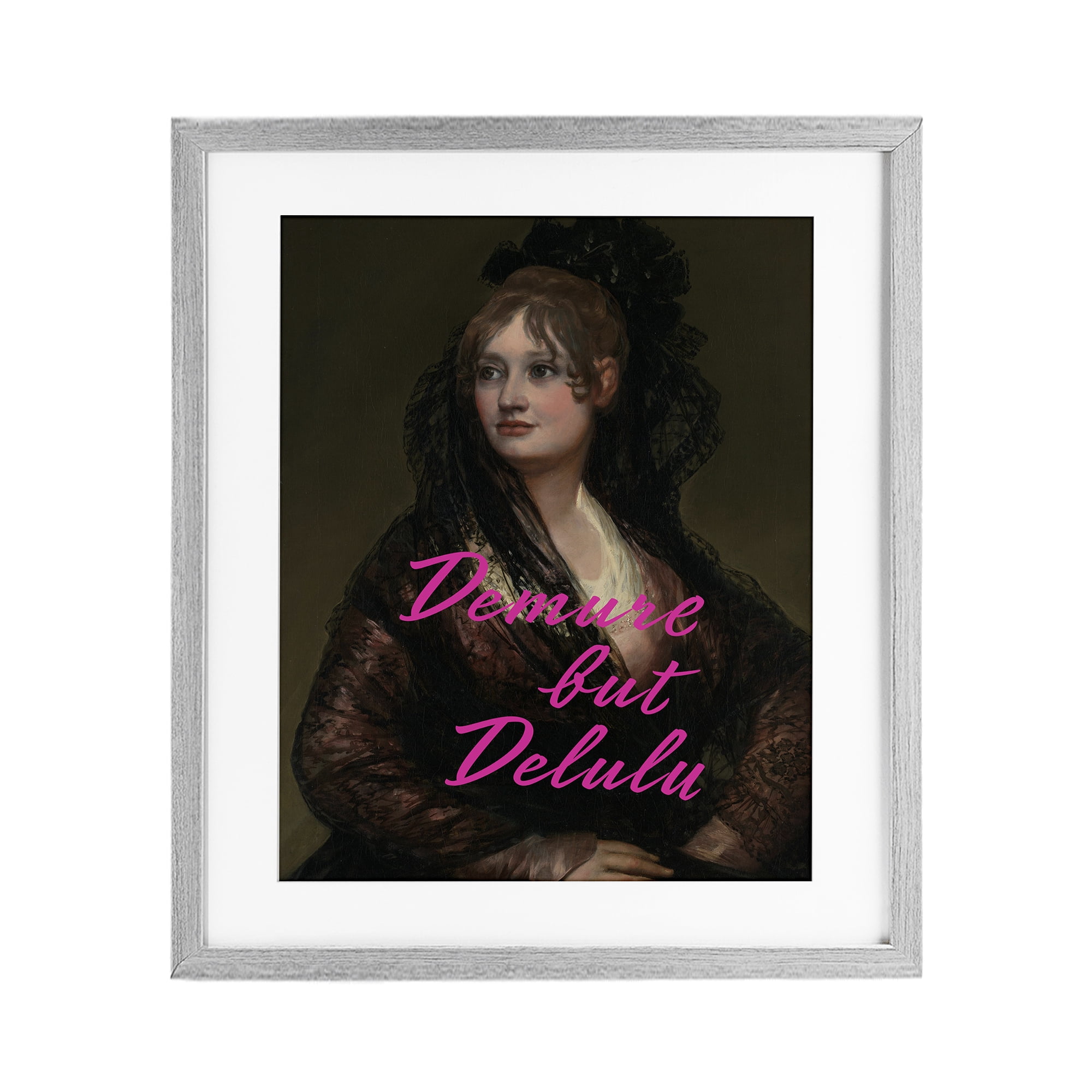 Stupell Industries Iconic Demure But Delulu Gray Framed Print Under Glass, design by Grotto Studios