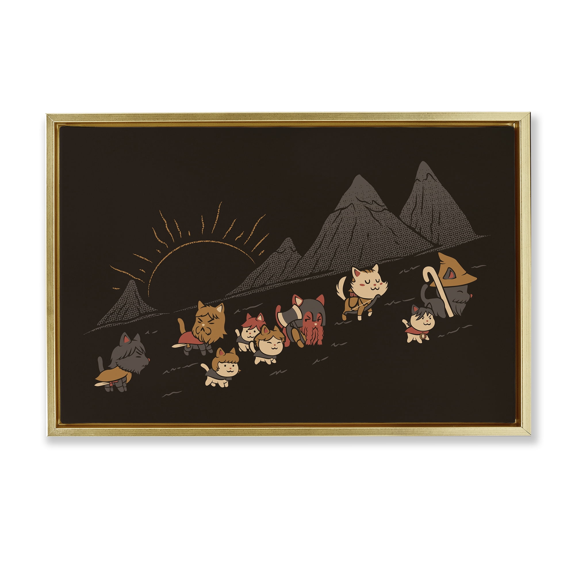 Stupell Industries Iconic Furrowship Of Ring Cats Gold Framed Floater Canvas Wall Art, design by Tobe Fonseca
