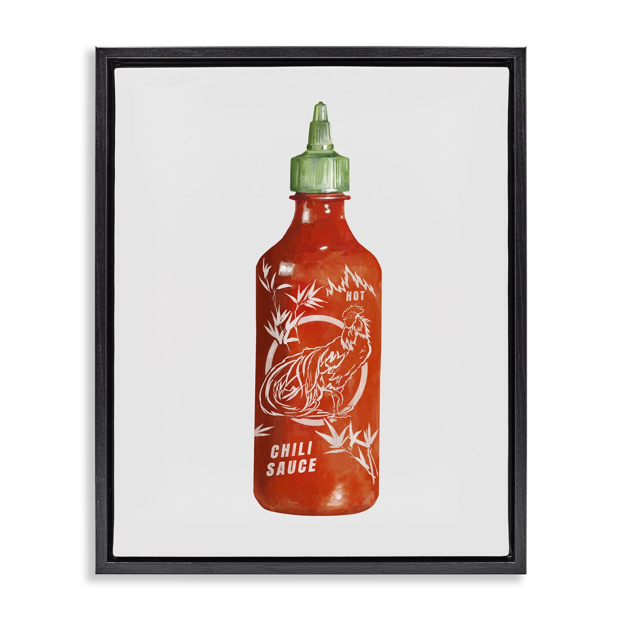 Stupell Industries Iconic Hot Sauce Bottle Black Framed Floater Canvas Wall Art, design by Rylen McNett