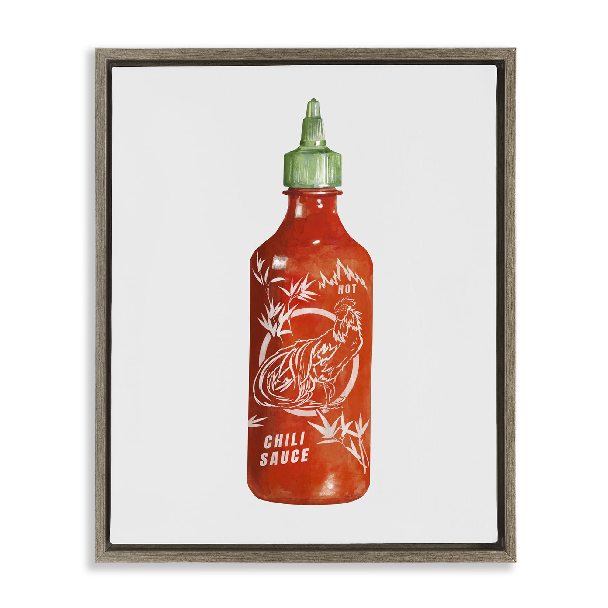 Stupell Industries Iconic Hot Sauce Bottle Brown Framed Floater Canvas Wall Art, design by Rylen McNett
