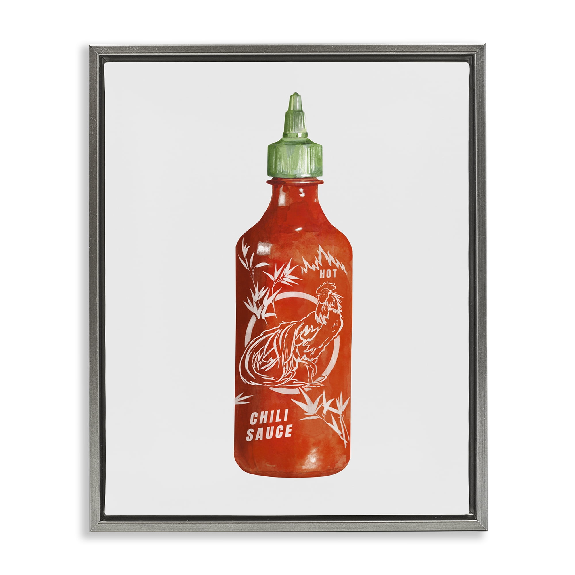 Stupell Industries Iconic Hot Sauce Bottle Gray Framed Floater Canvas Wall Art, design by Rylen McNett