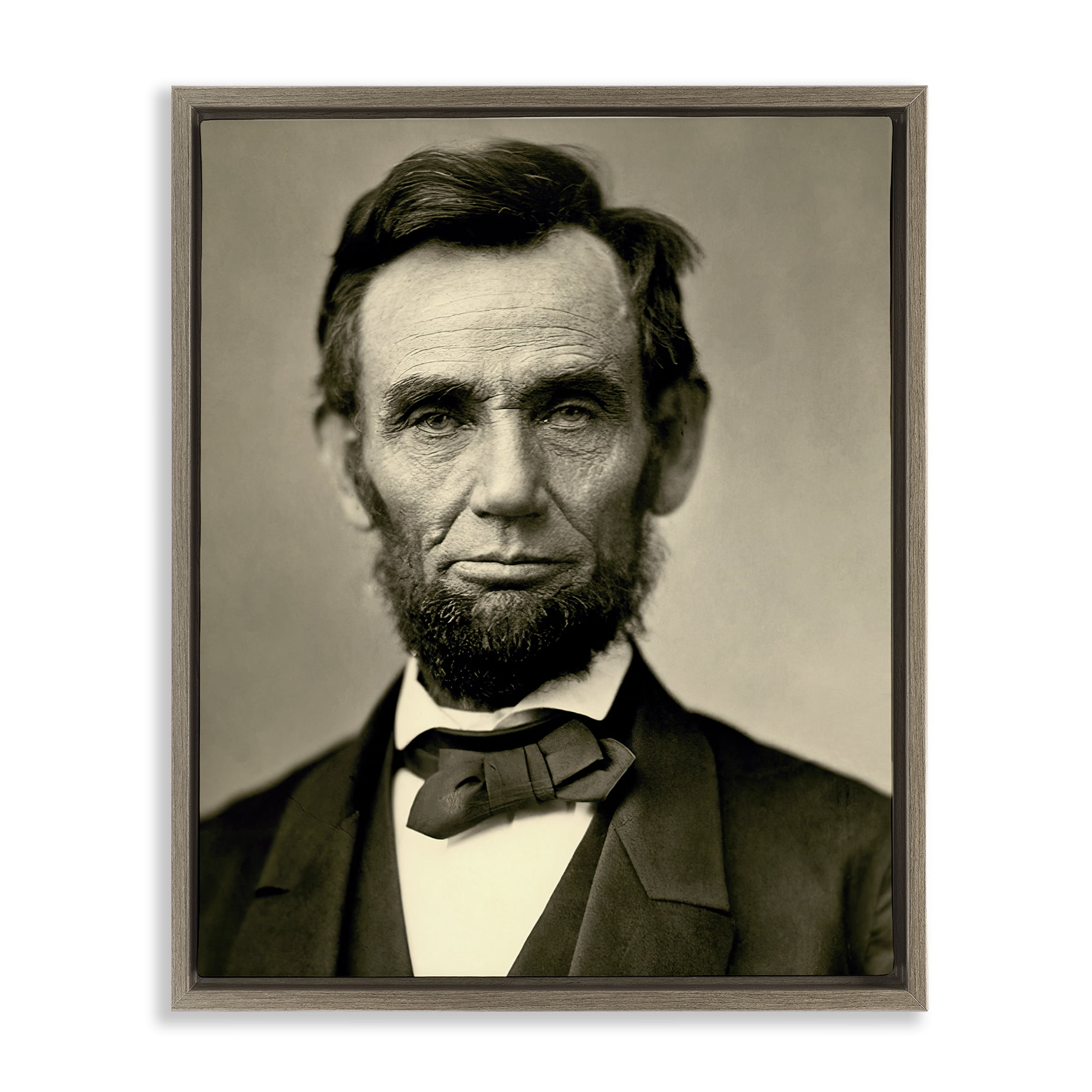Stupell Industries Iconic Lincoln Portrait Brown Framed Floater Canvas Wall Art, design by Alexander Gardner