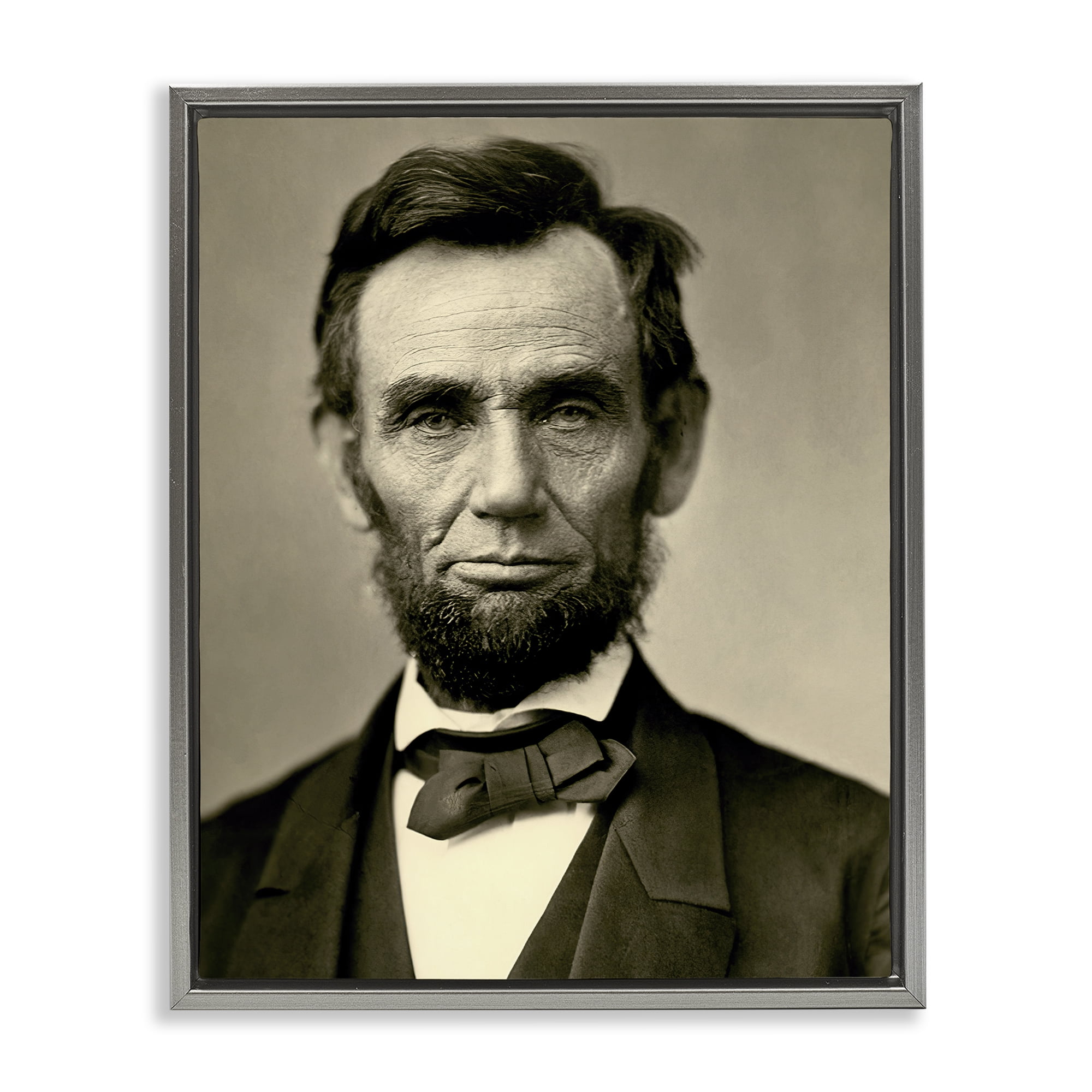 Stupell Industries Iconic Lincoln Portrait Gray Framed Floater Canvas Wall Art, design by Alexander Gardner