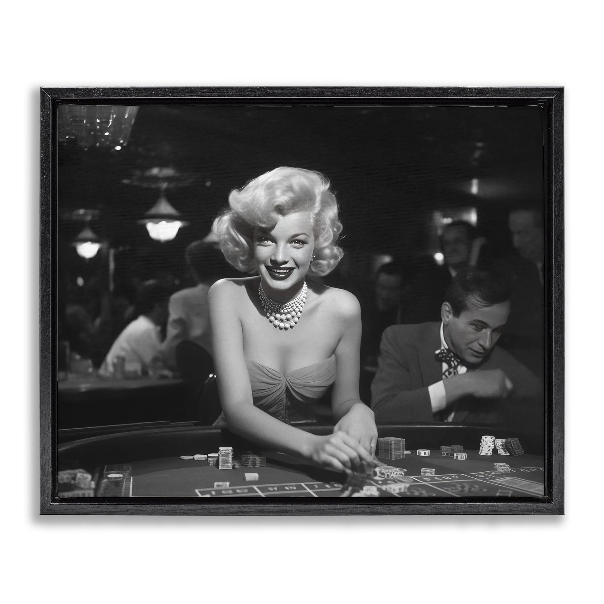 Stupell Industries Iconic Marilyn Portrait Novelty Photography Black Floater Framed Art Print Wall Art, 31 x 25
