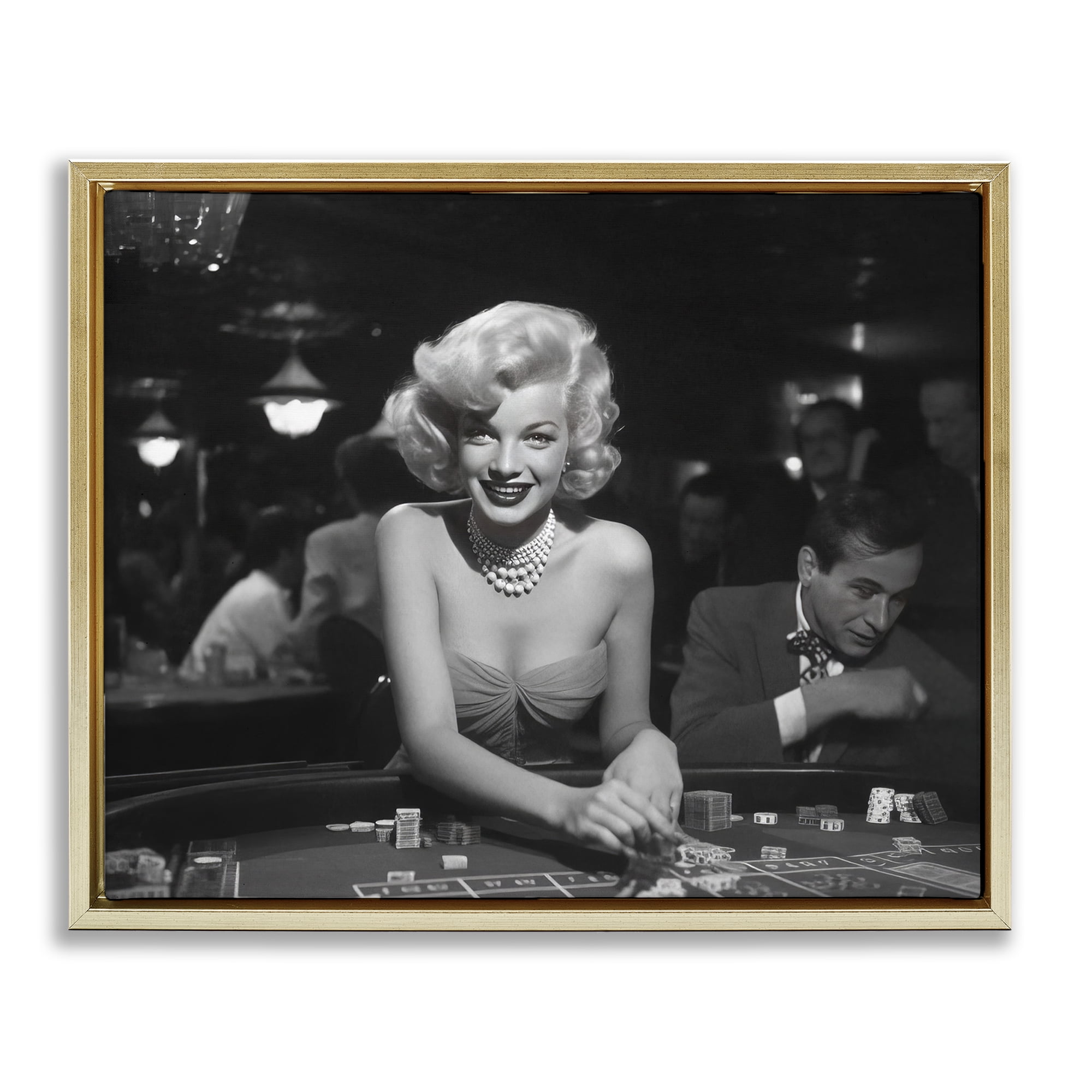 Stupell Industries Iconic Marilyn Portrait Novelty Photography Gold Floater Framed Art Print Wall Art, 31 x 25