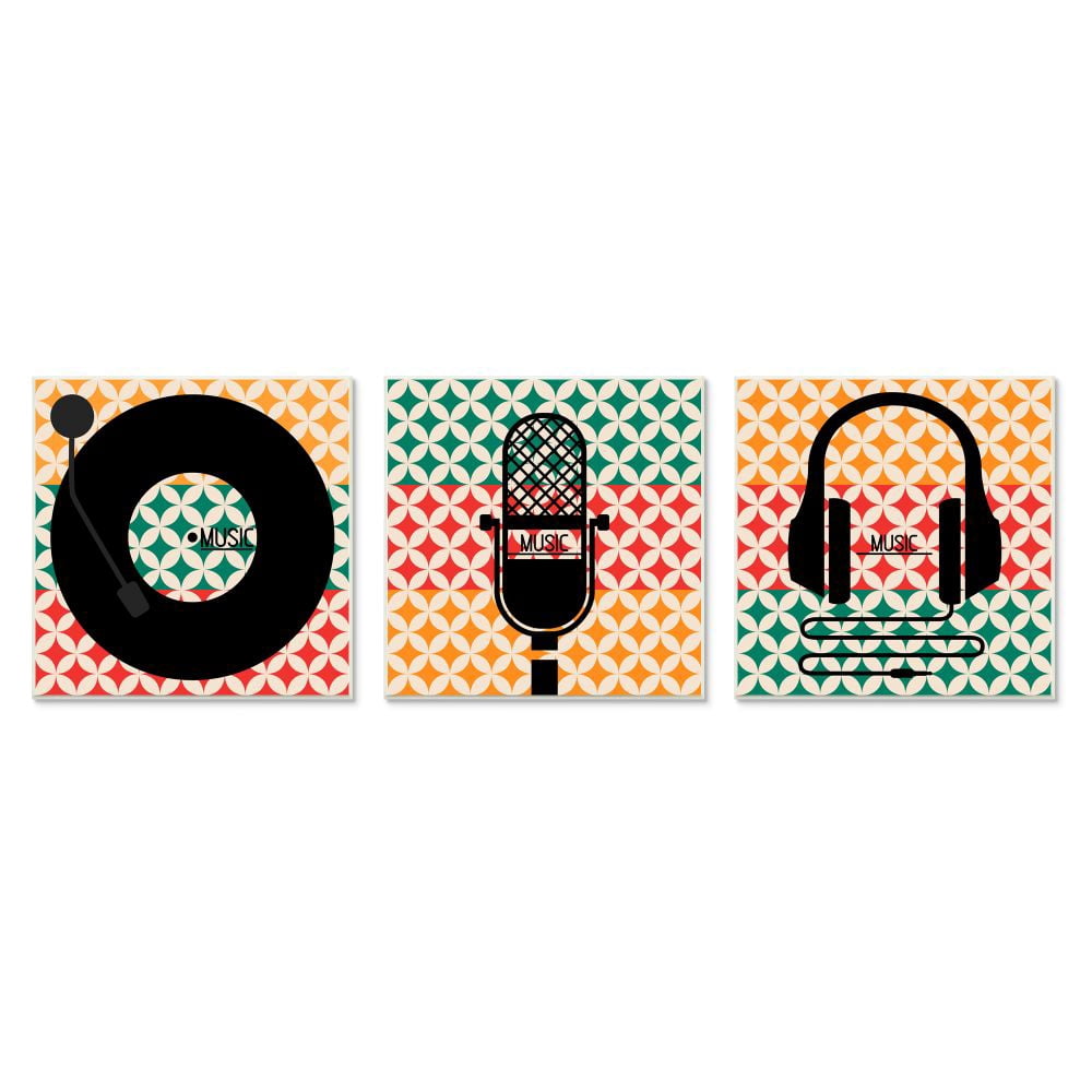 Stupell Industries Iconic Music Symbols with Colorful Geometric Pattern Designed by Enrique Rodriquez