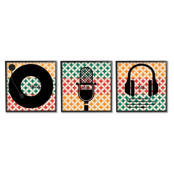 Stupell Industries Iconic Music Symbols with Colorful Geometric Pattern Designed by Enrique Rodriquez