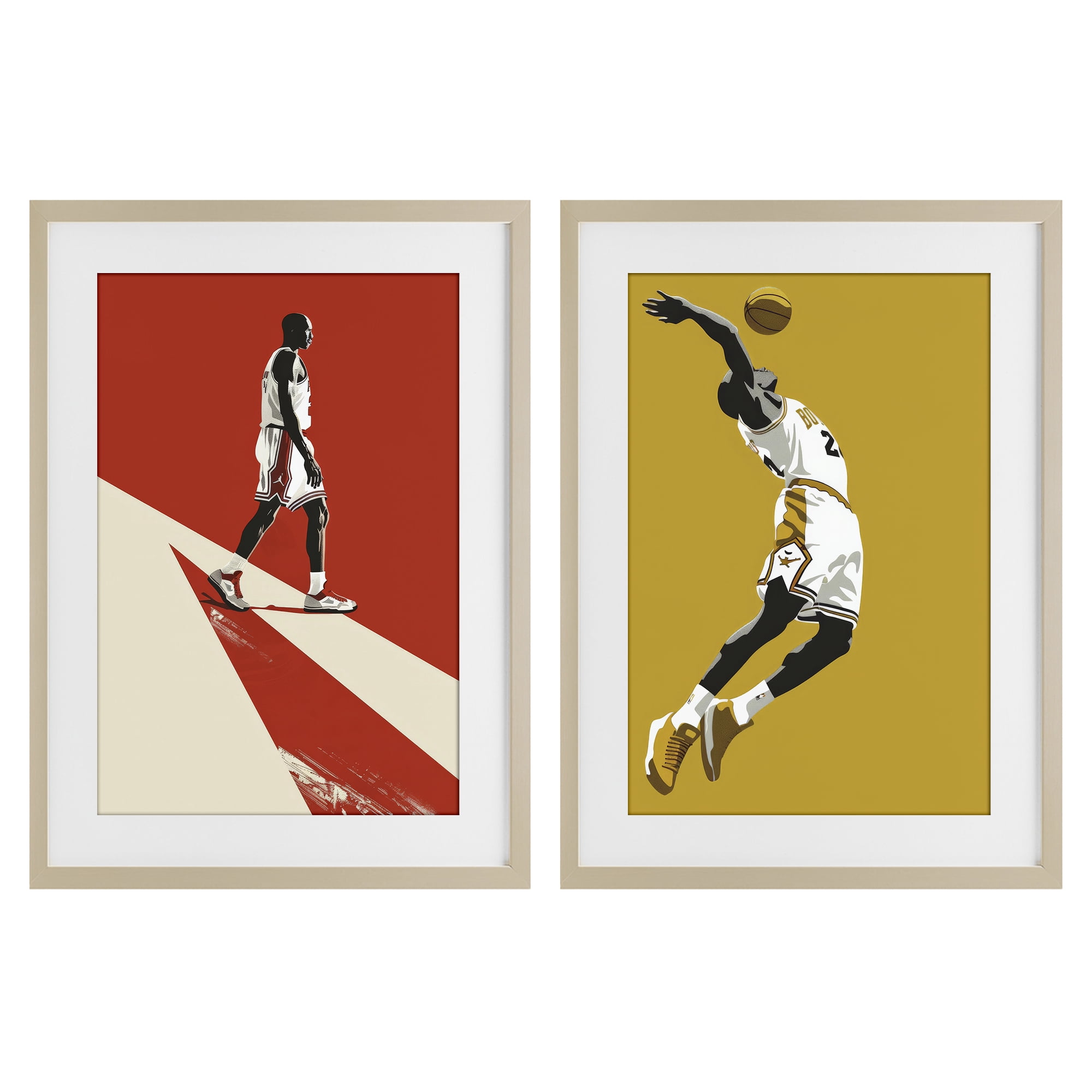 Stupell Industries Iconic NBA Champions 2 Piece Birch Framed Print Under Glass Set, design by Ray Powers