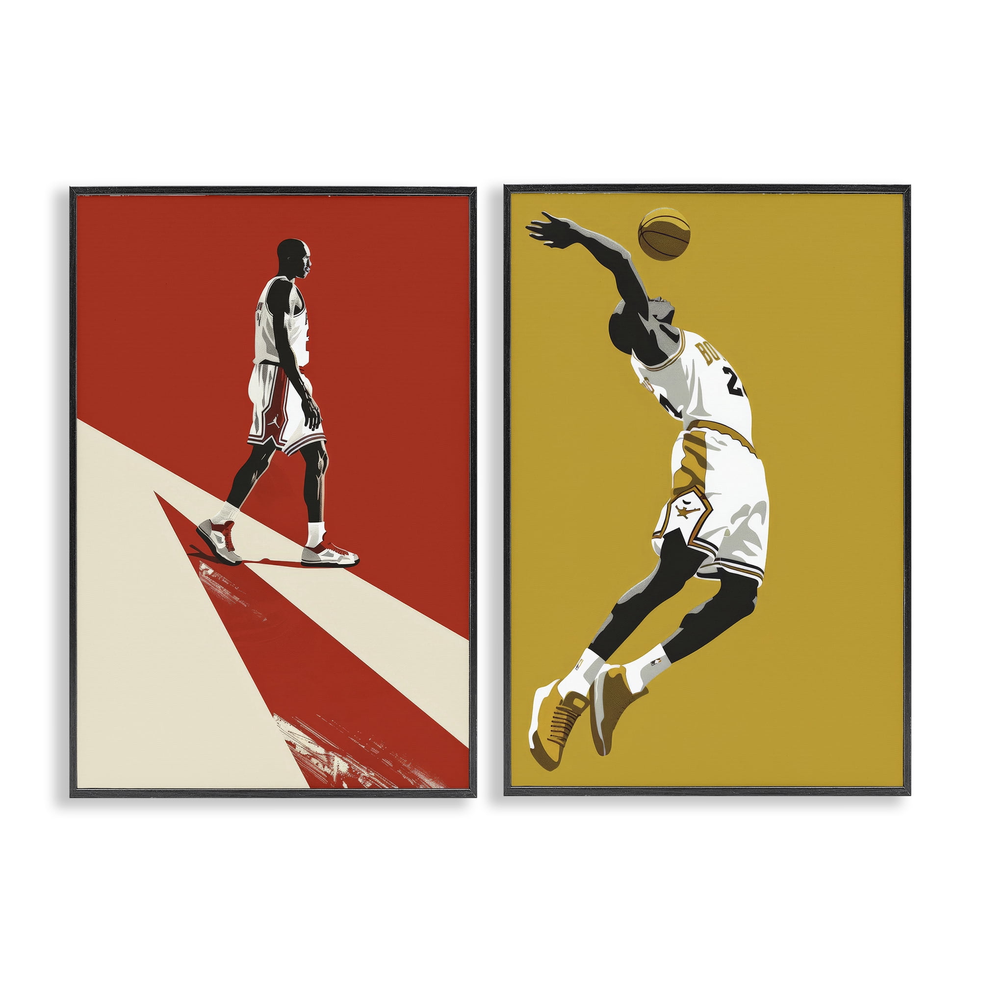 Stupell Industries Iconic NBA Champions 2 Piece Black Framed Giclee Art Set, design by Ray Powers