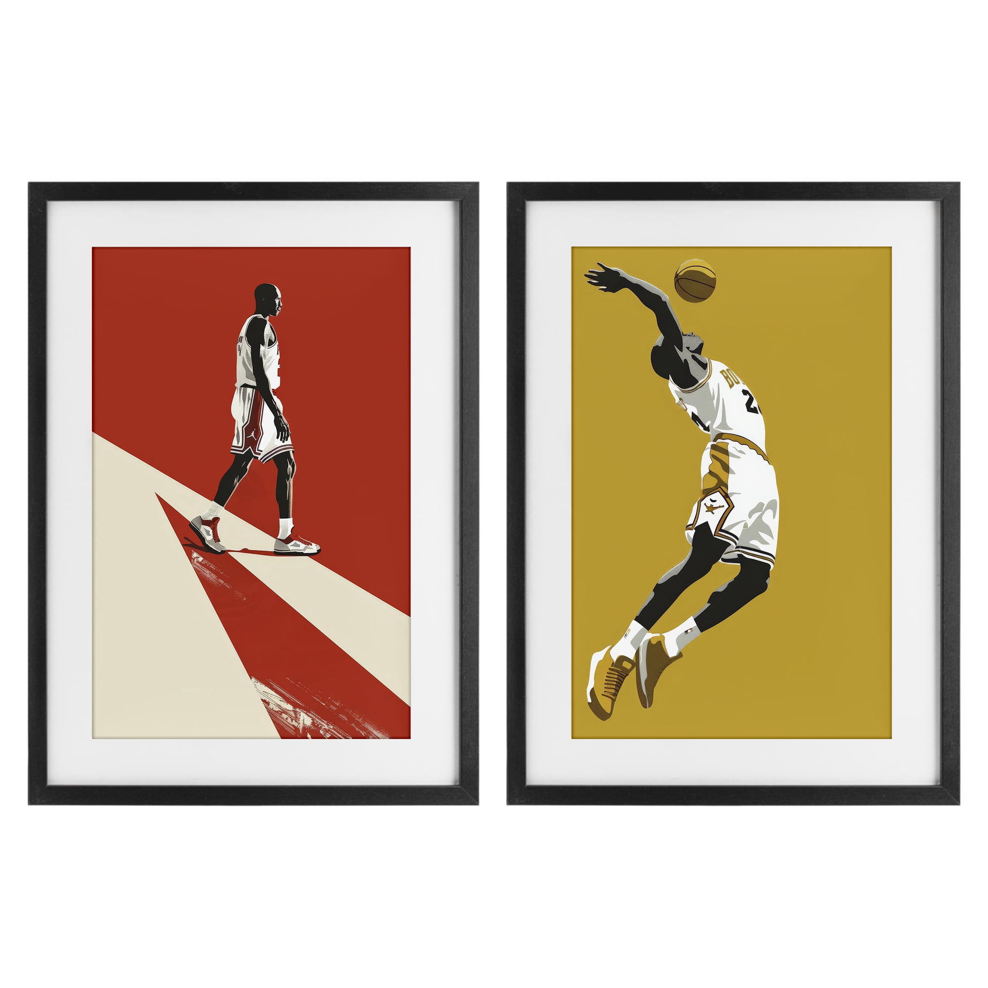 Stupell Industries Iconic NBA Champions 2 Piece Black Framed Print Under Glass Set, design by Ray Powers
