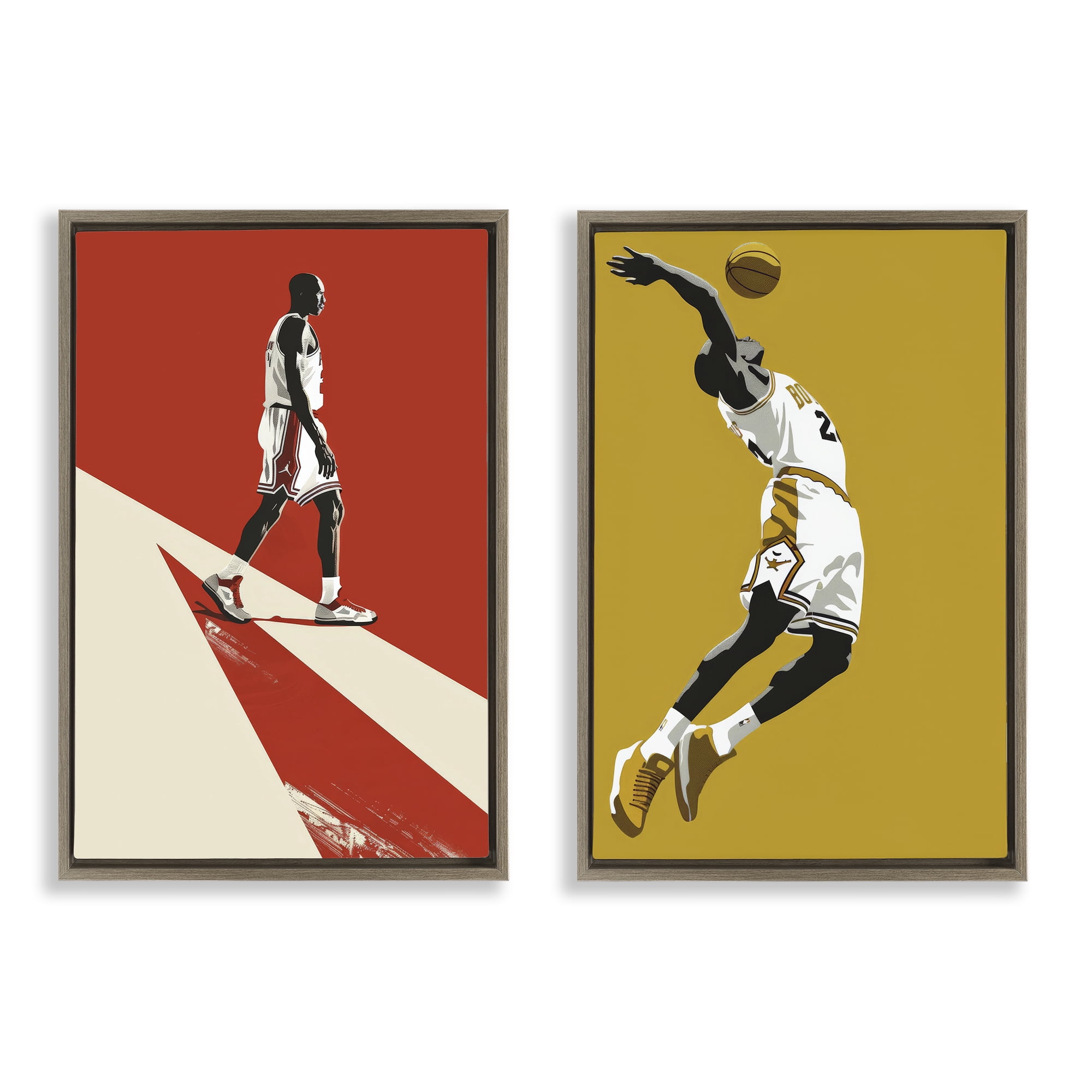 Stupell Industries Iconic NBA Champions 2 Piece Brown Framed Floater Canvas Set, design by Ray Powers