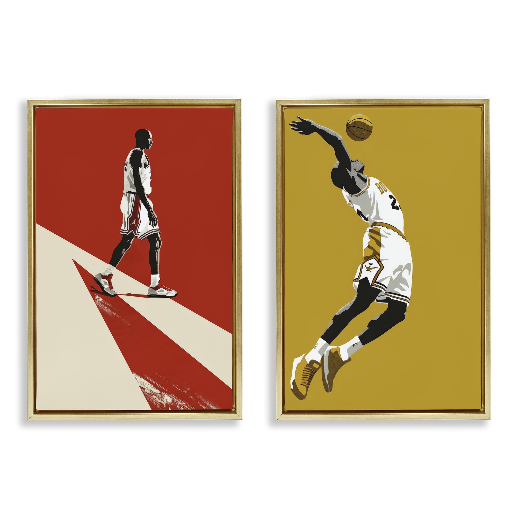 Stupell Industries Iconic NBA Champions 2 Piece Gold Framed Floater Canvas Set, design by Ray Powers