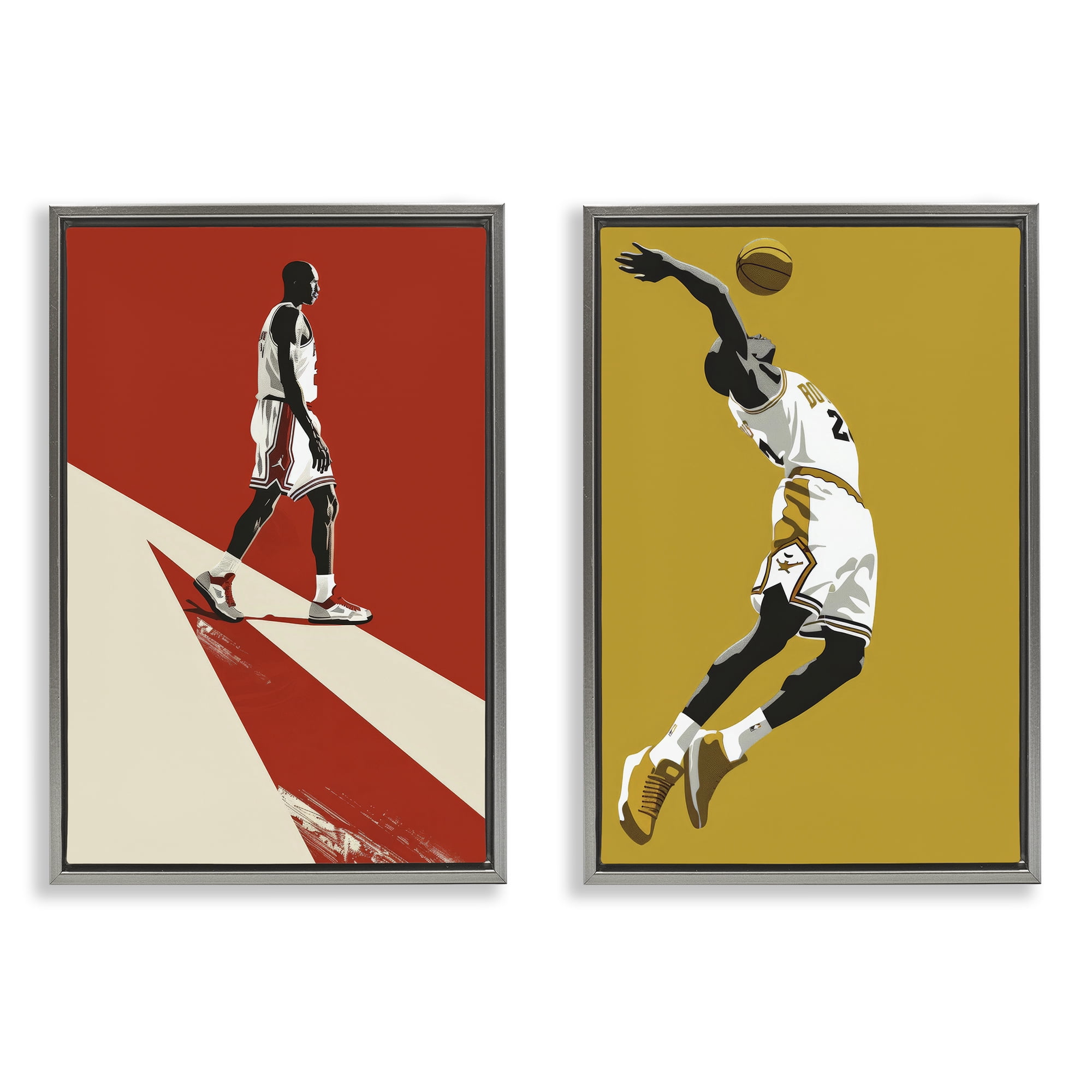 Stupell Industries Iconic NBA Champions 2 Piece Gray Framed Floater Canvas Set, design by Ray Powers