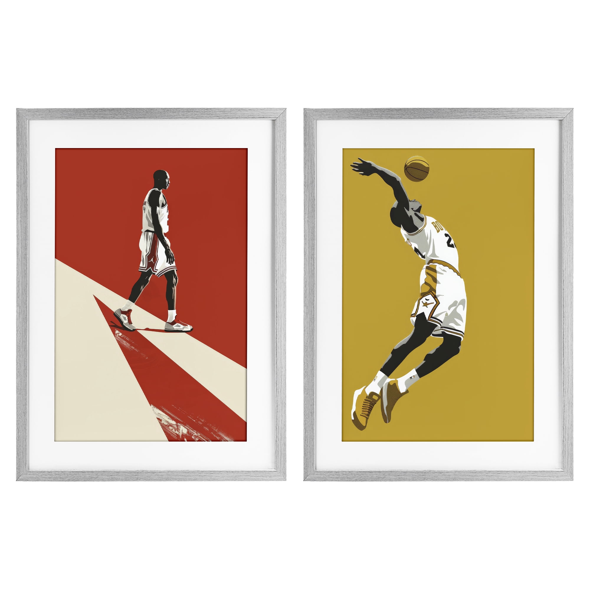 Stupell Industries Iconic NBA Champions 2 Piece Gray Framed Print Under Glass Set, design by Ray Powers