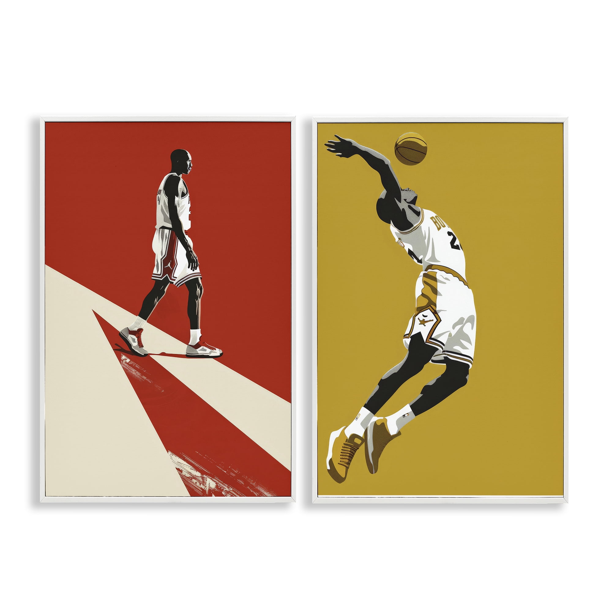 Stupell Industries Iconic NBA Champions 2 Piece White Framed Giclee Art Set, design by Ray Powers