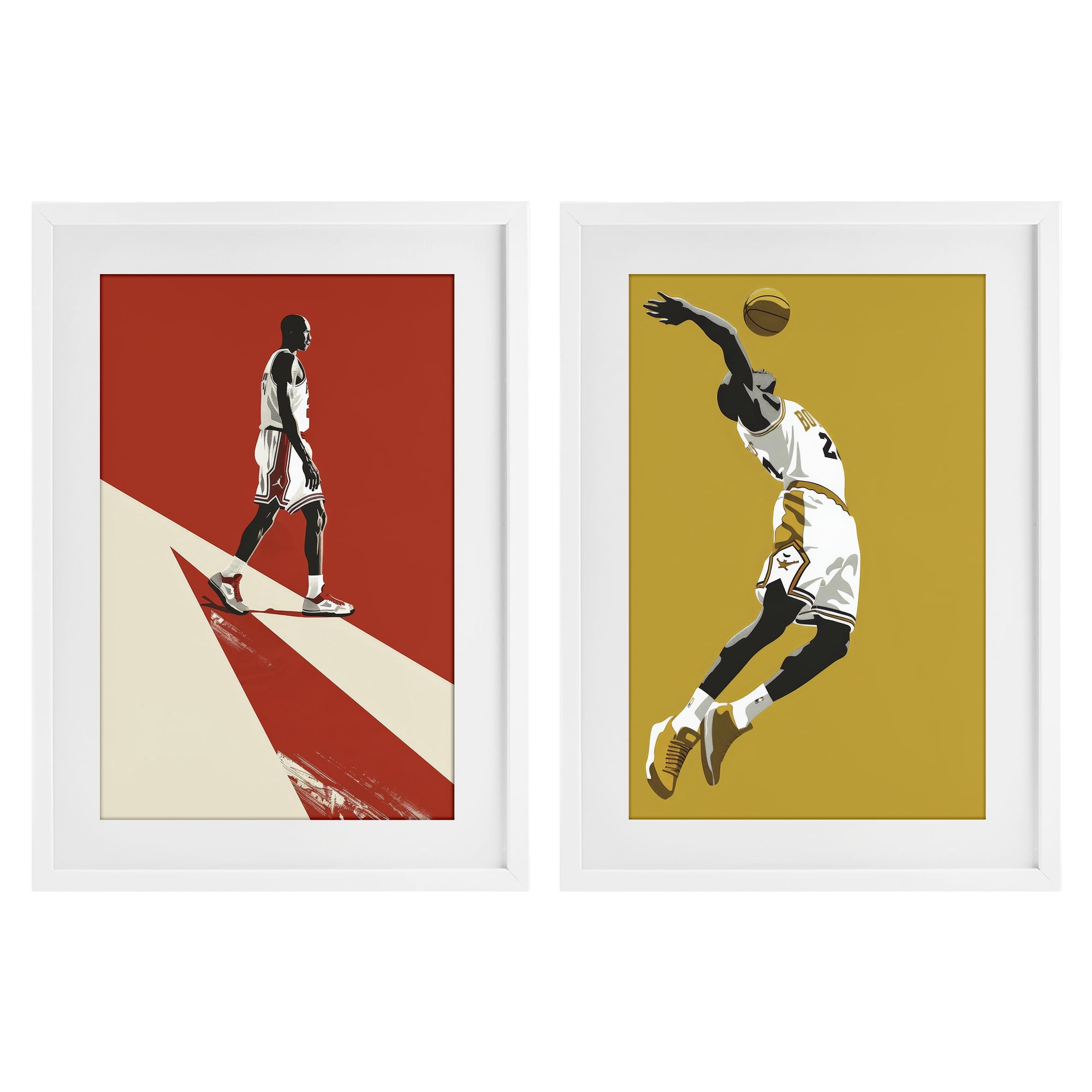Stupell Industries Iconic NBA Champions 2 Piece White Framed Print Under Glass Set, design by Ray Powers