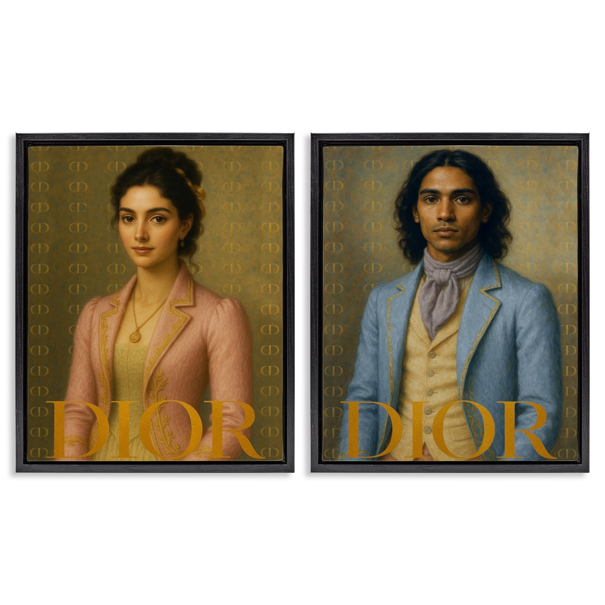 Stupell Industries Iconic Vintage Fashion Models 2 Piece Black Framed Floater Canvas Set, design by Grotto Studios