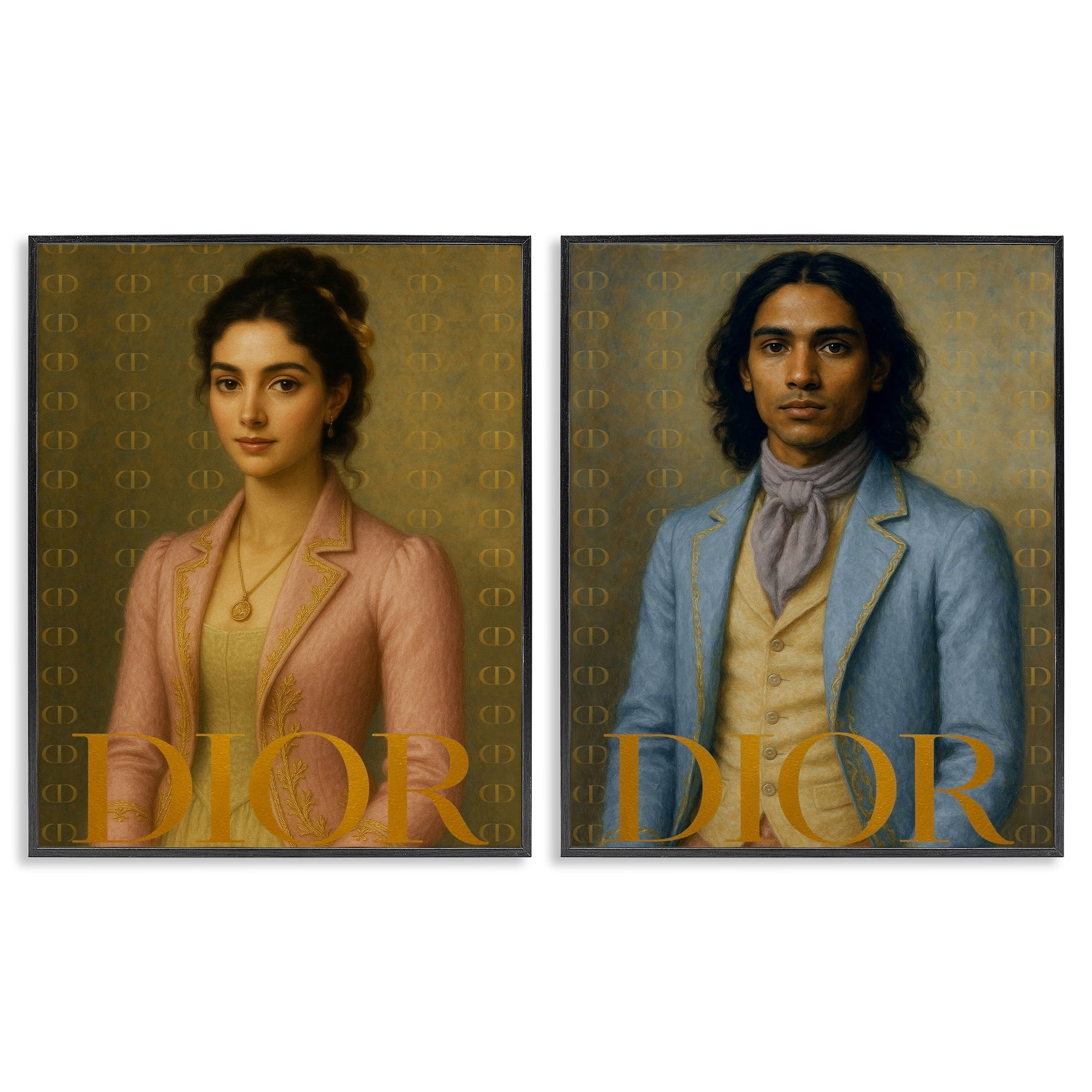Stupell Industries Iconic Vintage Fashion Models 2 Piece Black Framed Giclee Art Set, design by Grotto Studios