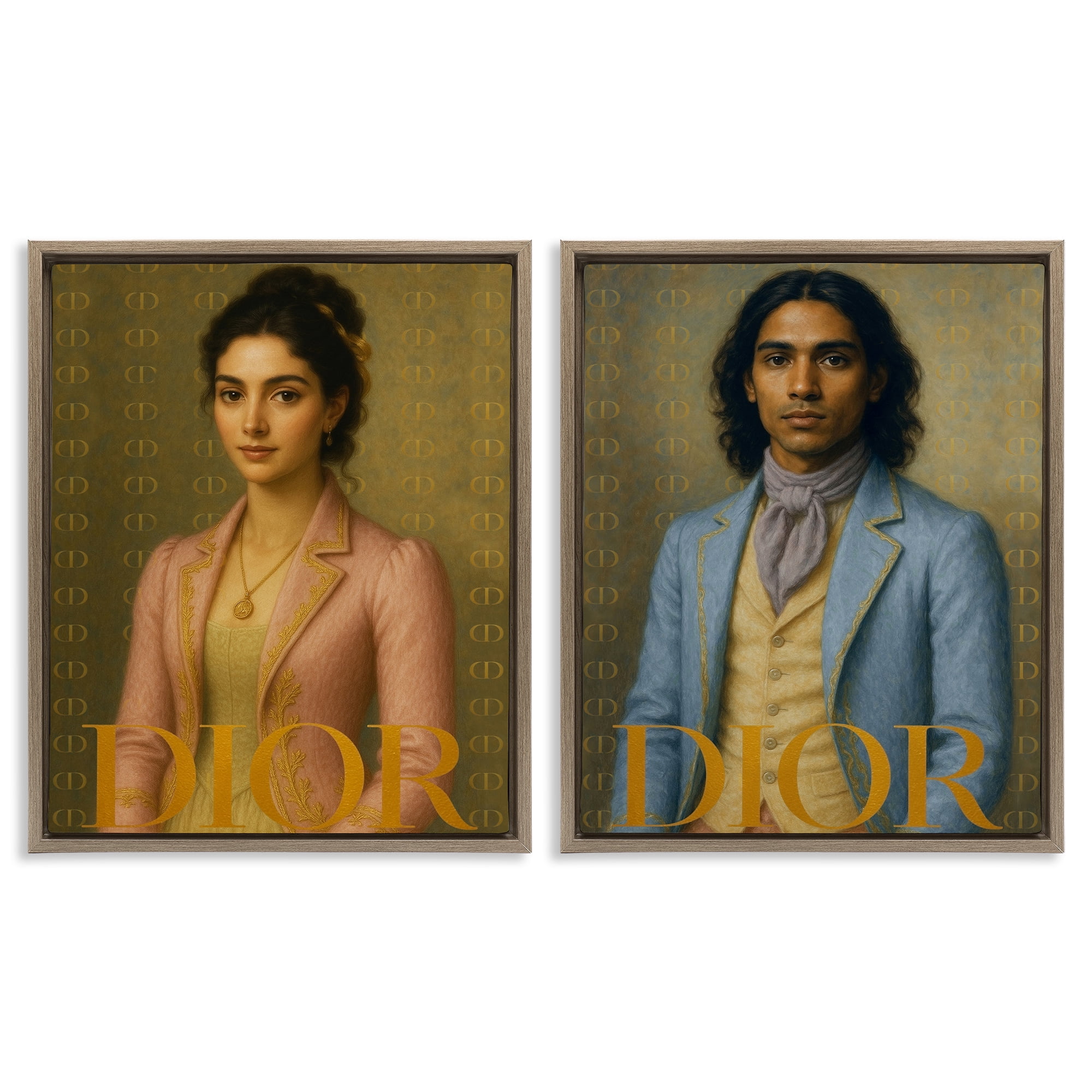 Stupell Industries Iconic Vintage Fashion Models 2 Piece Brown Framed Floater Canvas Set, design by Grotto Studios