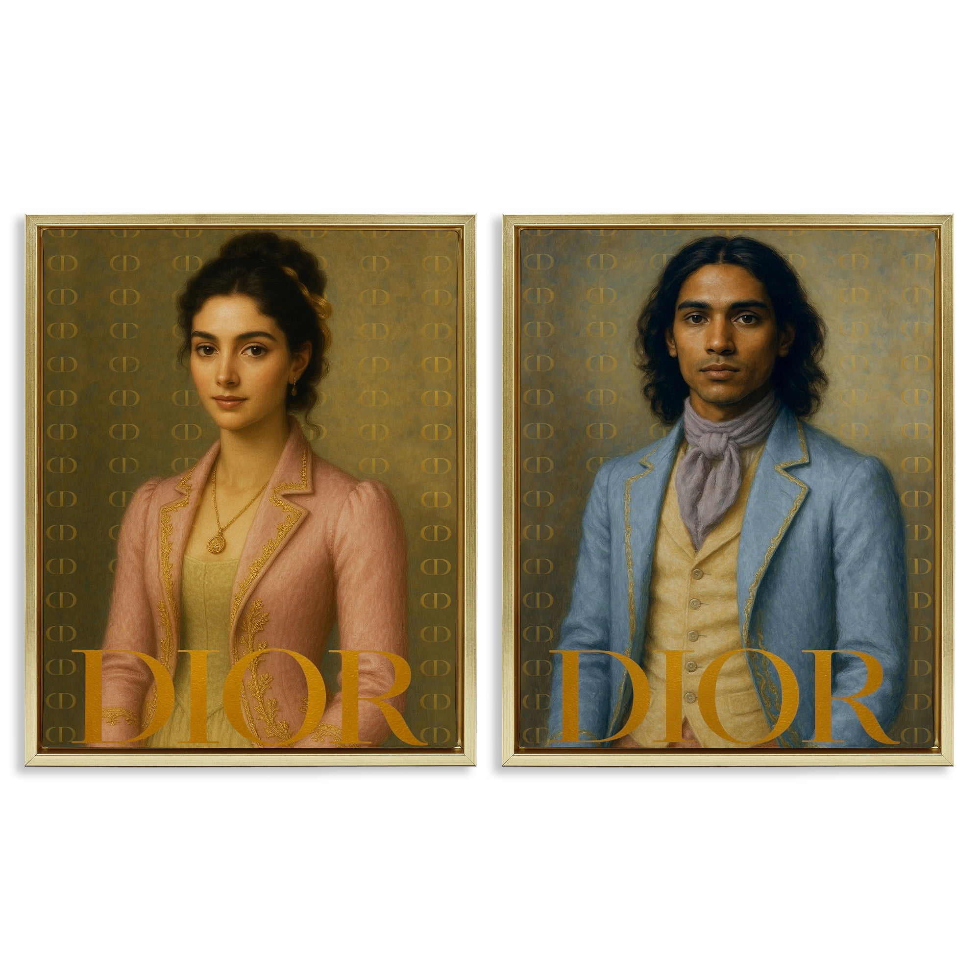 Stupell Industries Iconic Vintage Fashion Models 2 Piece Gold Framed Floater Canvas Set, design by Grotto Studios