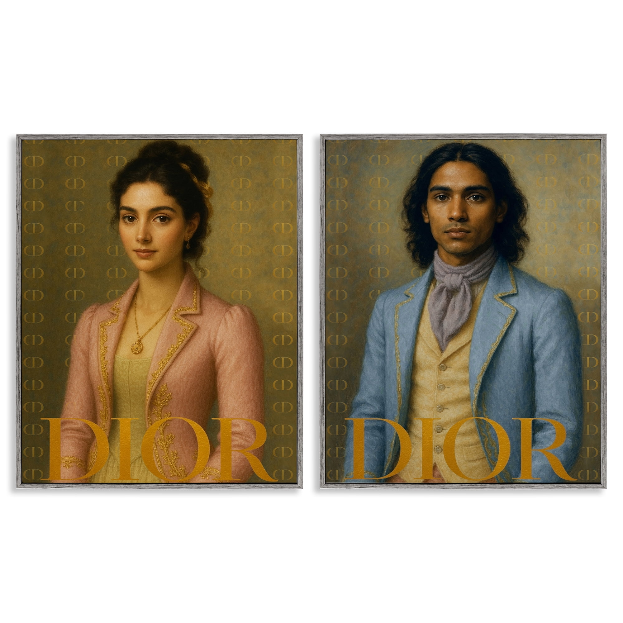 Stupell Industries Iconic Vintage Fashion Models 2 Piece Gray Framed Giclee Art Set, design by Grotto Studios