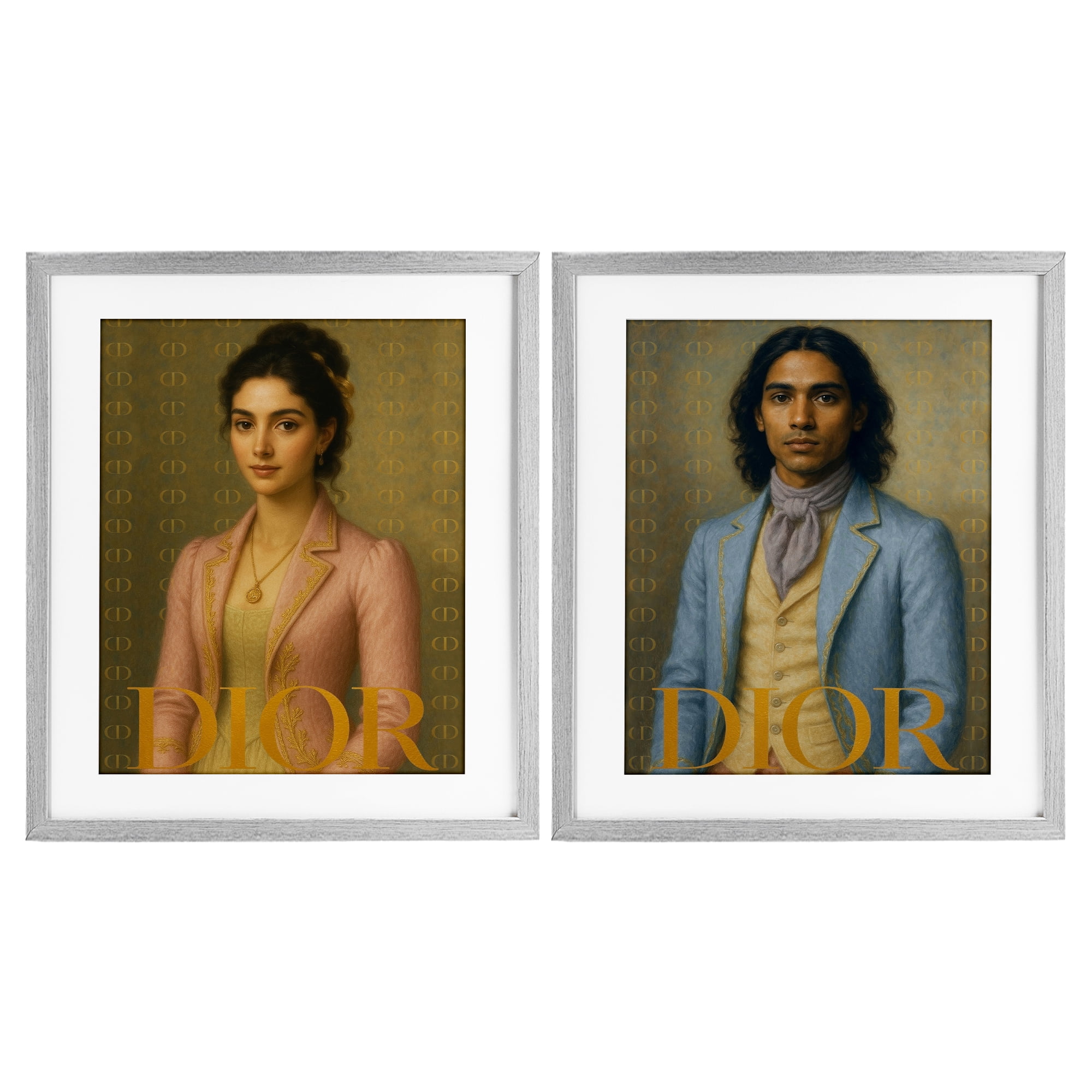 Stupell Industries Iconic Vintage Fashion Models 2 Piece Gray Framed Print Under Glass Set, design by Grotto Studios
