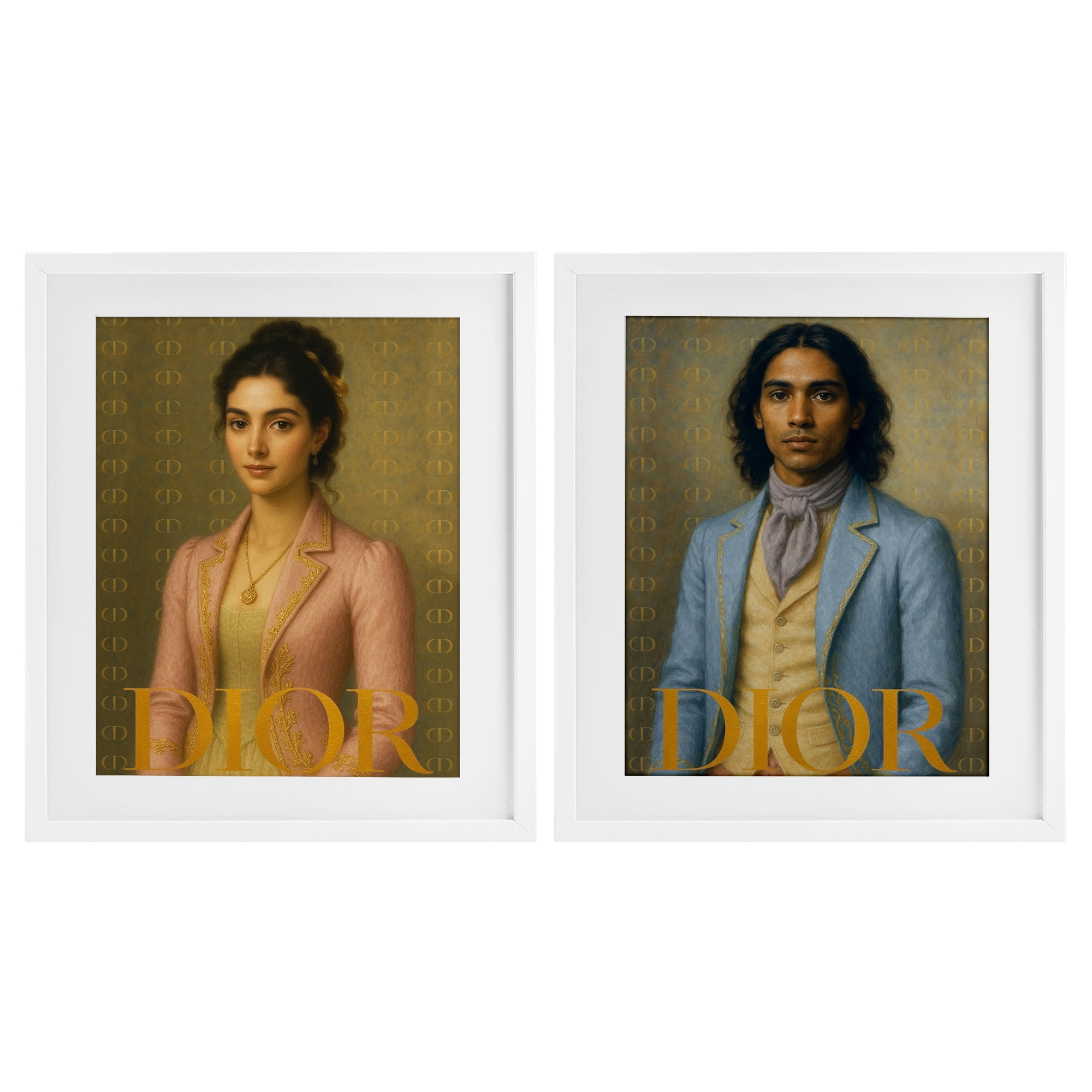 Stupell Industries Iconic Vintage Fashion Models 2 Piece White Framed Print Under Glass Set, design by Grotto Studios