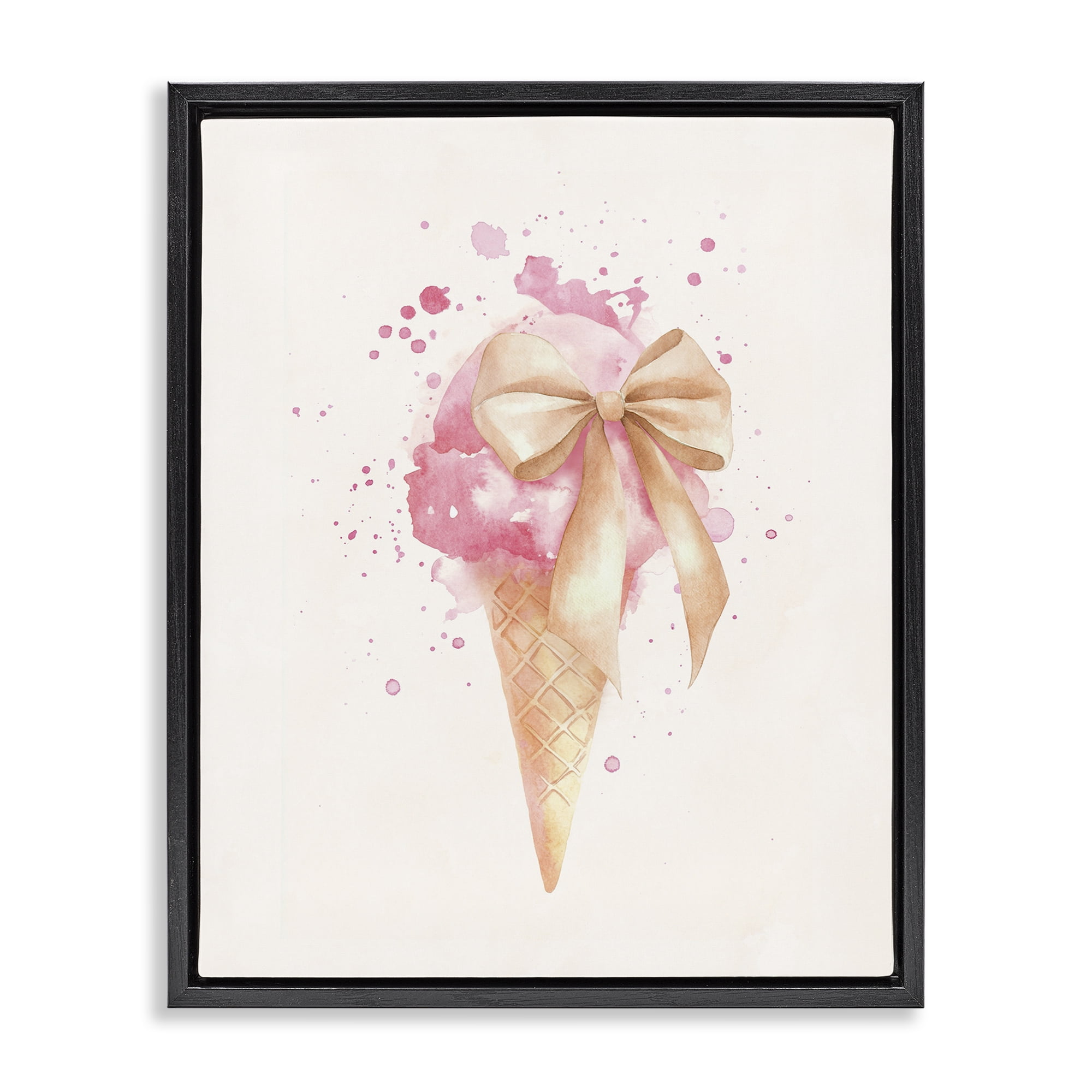 Stupell Industries Icy Charm Ice Cream Cone Black Framed Floater Canvas Wall Art, design by Svetlana Aleynikova