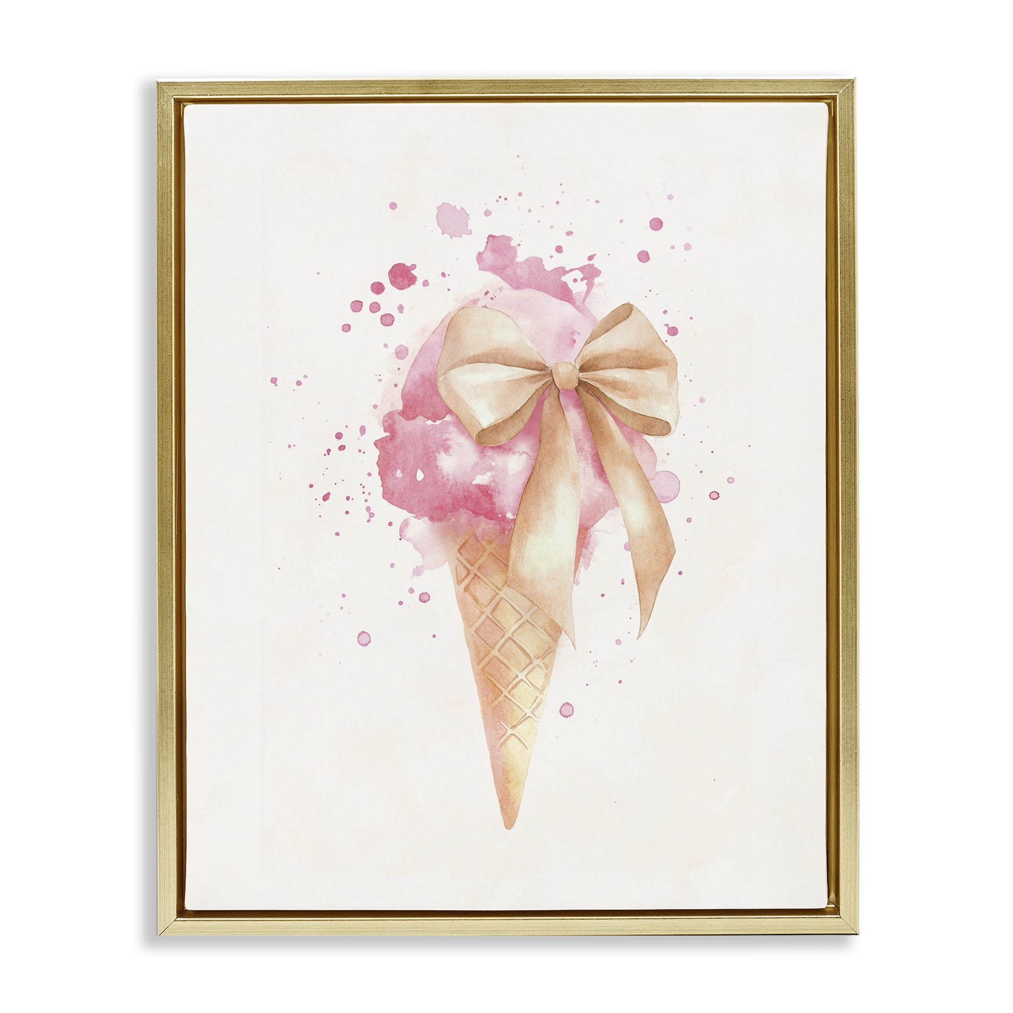 Stupell Industries Icy Charm Ice Cream Cone Gold Framed Floater Canvas Wall Art, design by Svetlana Aleynikova