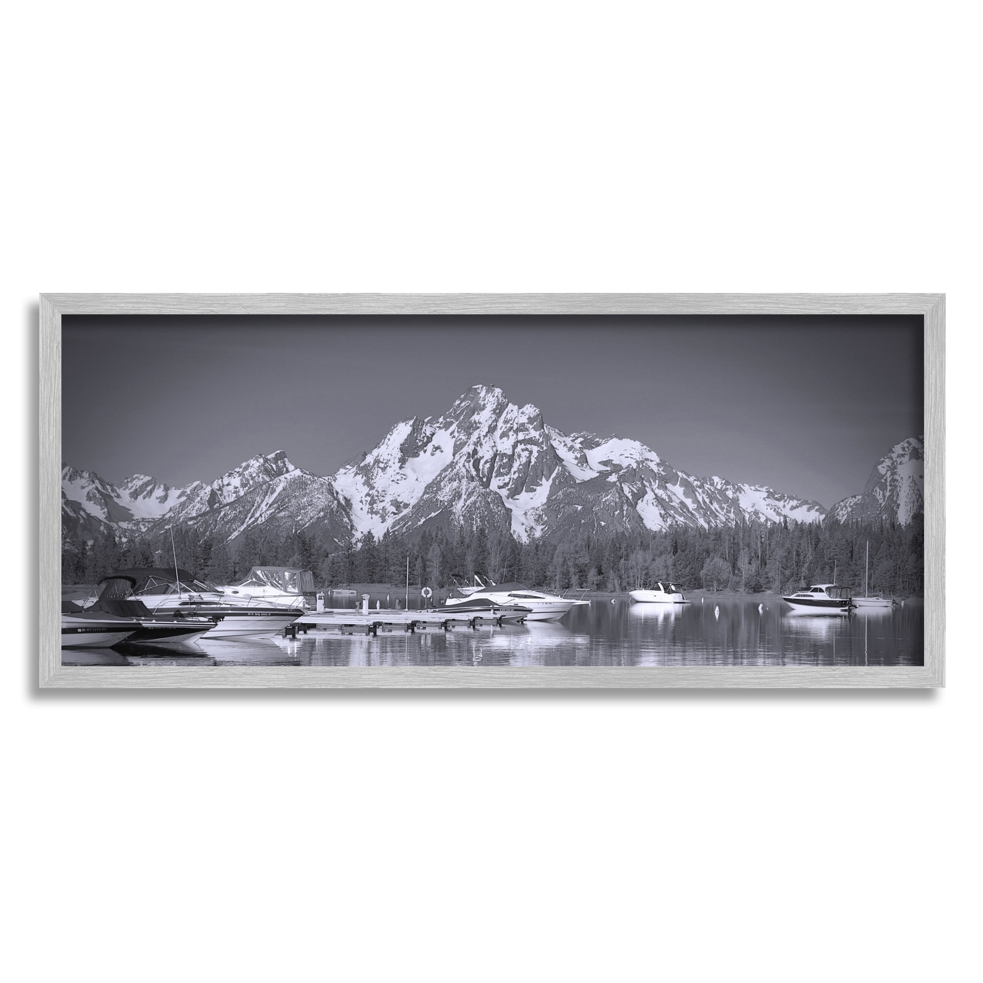 Stupell Industries Icy Marina Bay Boat Port Snowy Mountain Summit,24 x 10, Design by Daniel Sproul