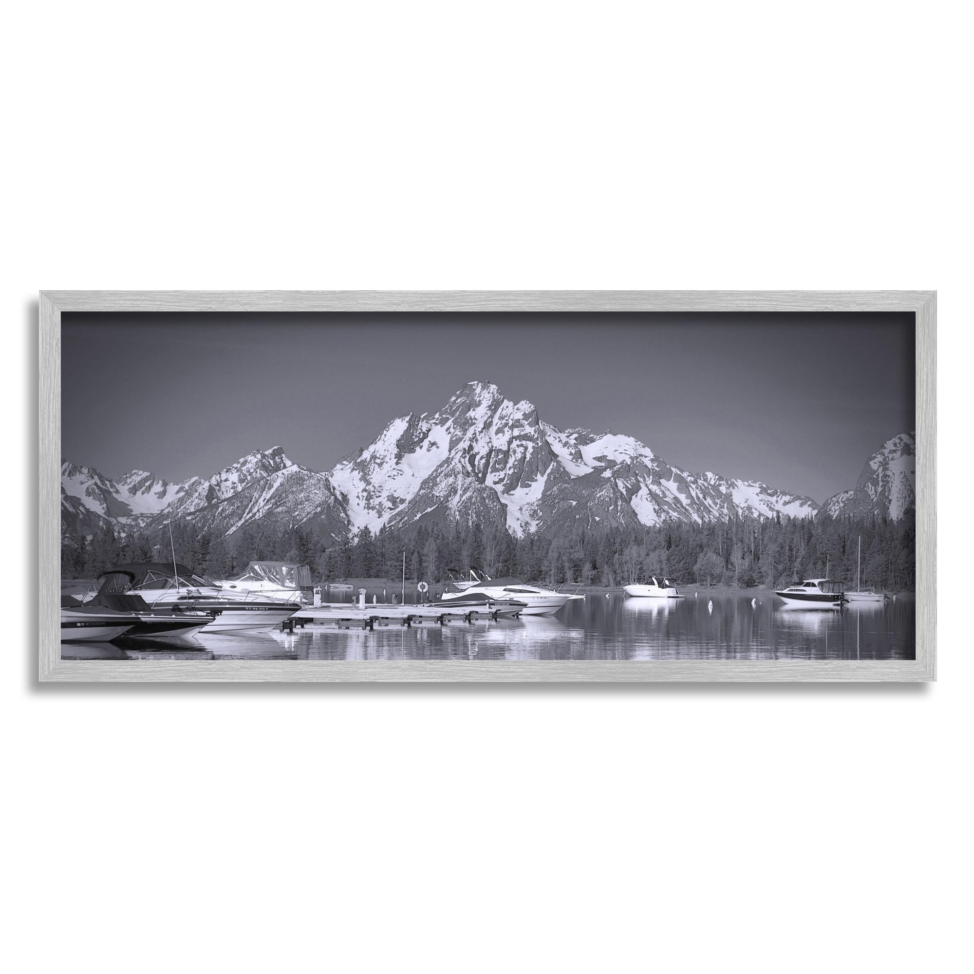 Stupell Industries Icy Marina Bay Boat Port Snowy Mountain Summit,30 x 13, Design by Daniel Sproul