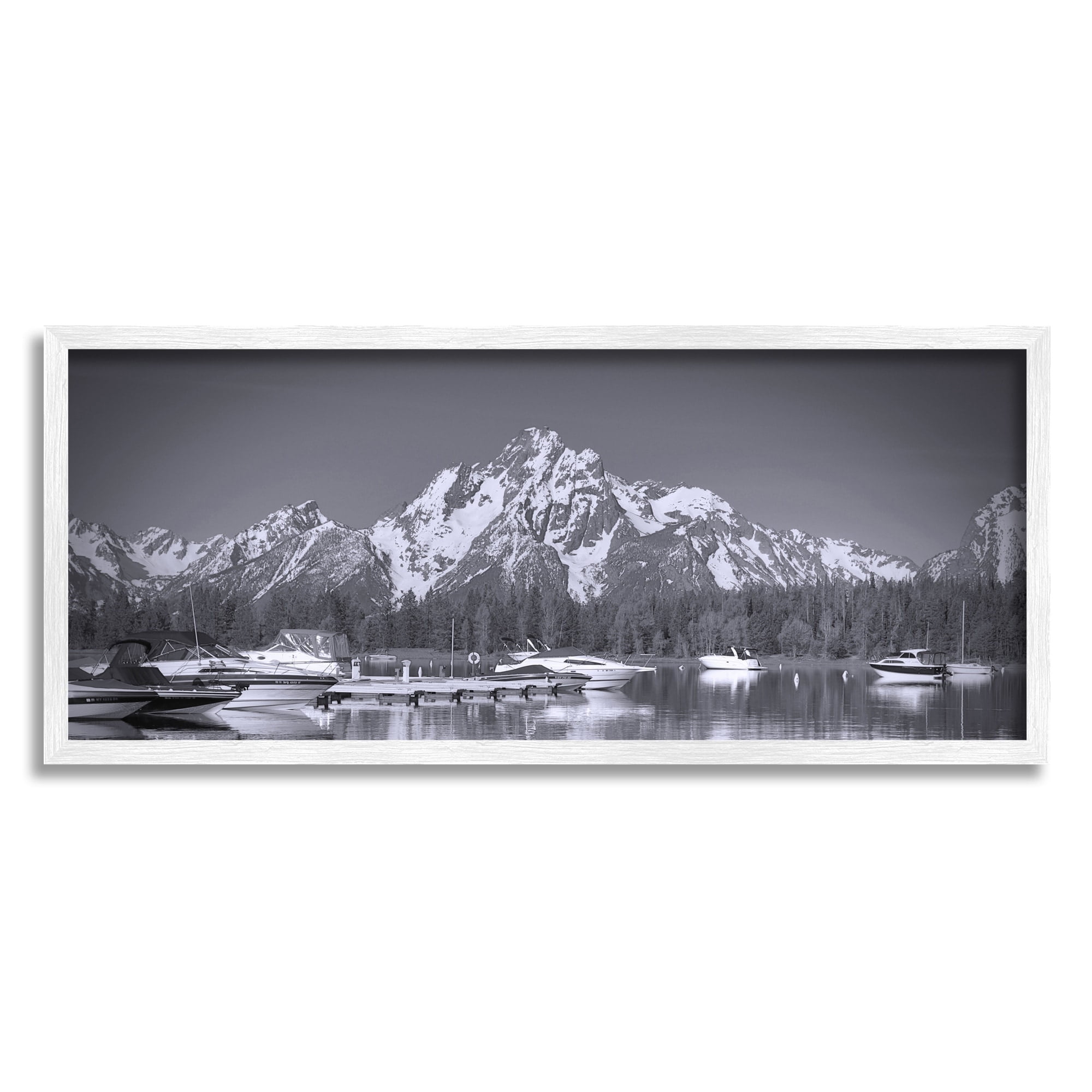 Stupell Industries Icy Marina Bay Boat Port Snowy Mountain Summit,30 x 13, Design by Daniel Sproul
