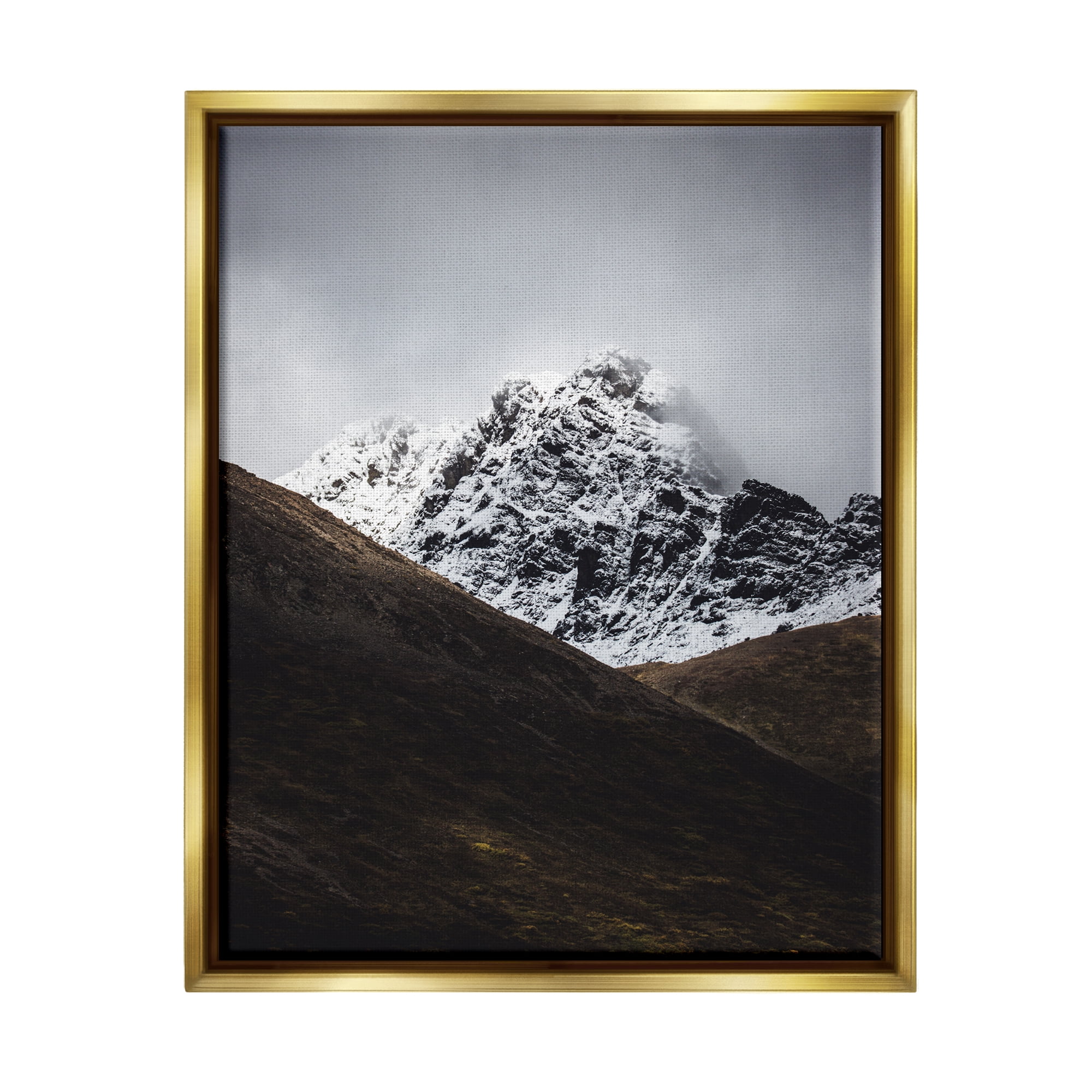 Stupell Industries Icy Mountain Valley Landscape Photography Gold Floater Framed Canvas Art Print Wall Art, 25 x 31