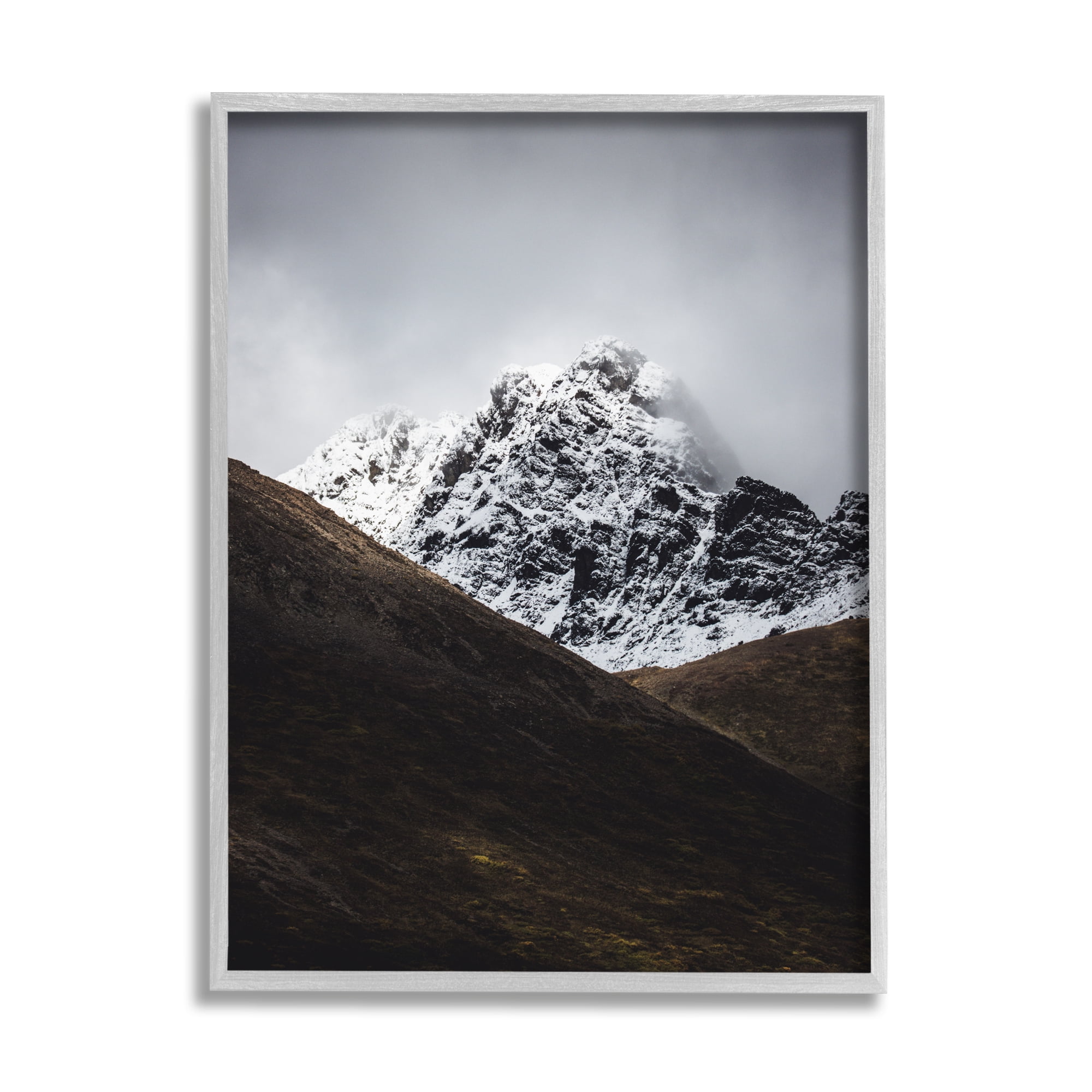 Stupell Industries Icy Mountain Valley Landscape Photography Gray Framed Art Print Wall Art, 24 x 30