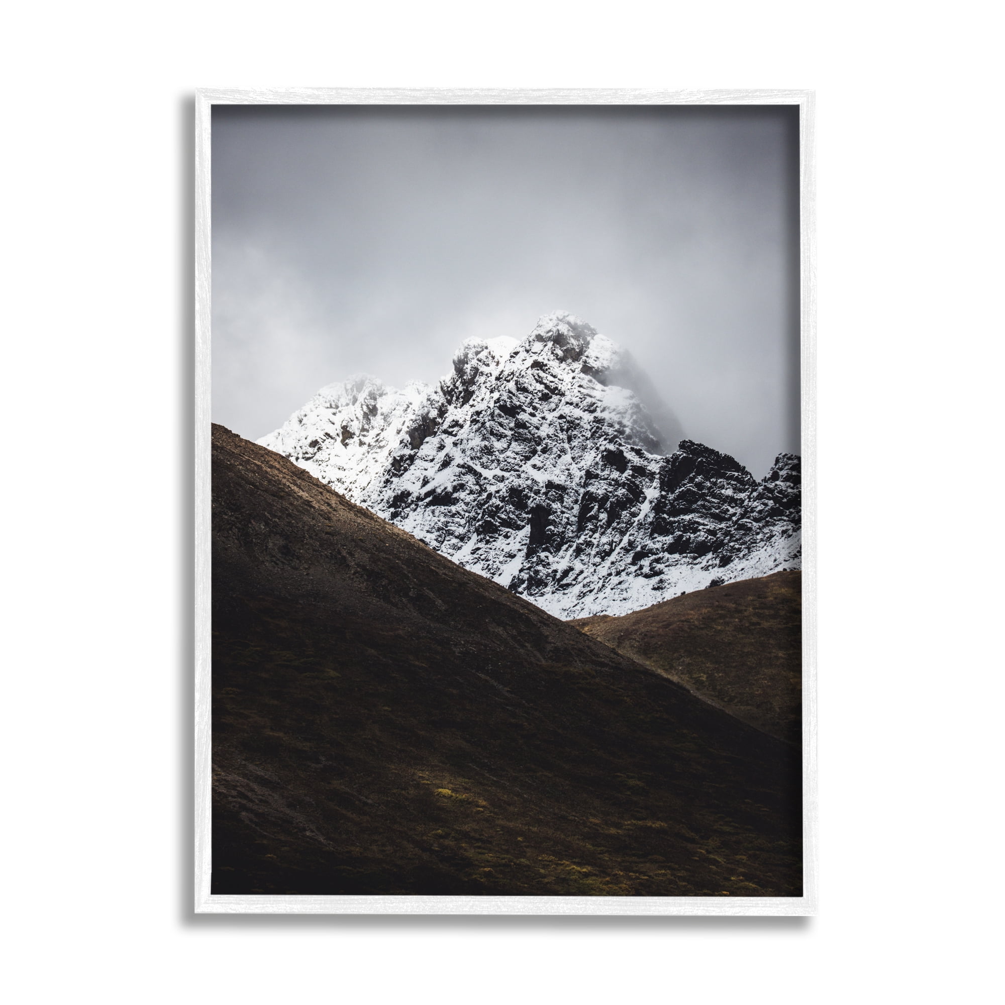 Stupell Industries Icy Mountain Valley Landscape Photography White Framed Art Print Wall Art, 24 x 30