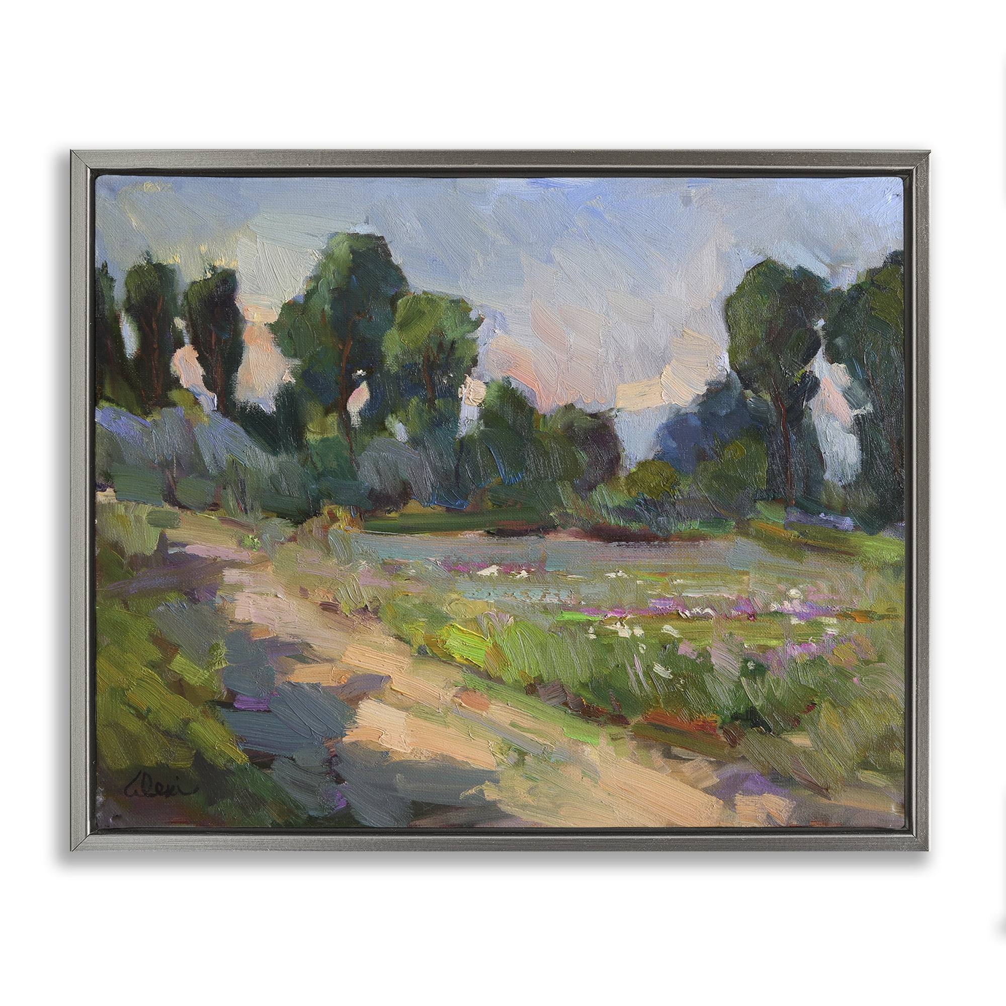 Stupell Industries Idaho Spring Tree Grove Landscape & Nature Painting Gray Floater Framed Canvas Art Print Wall Art, 31 x 25