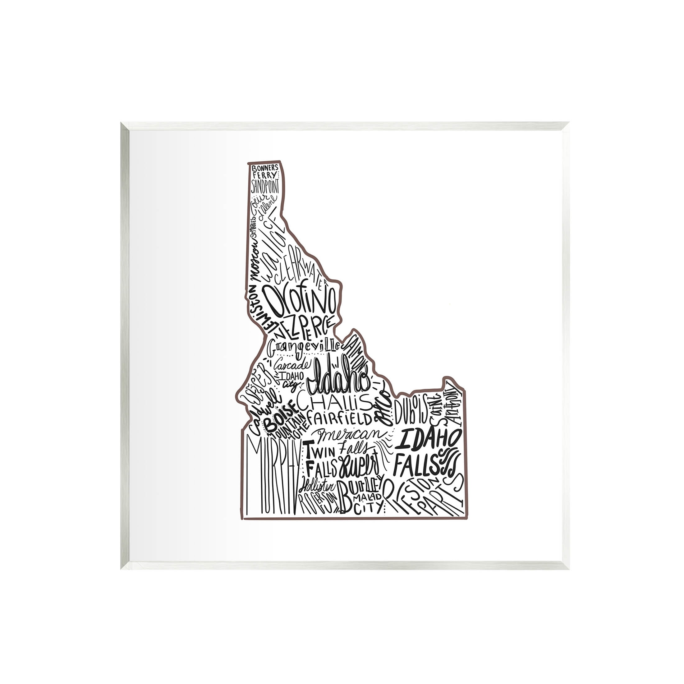 Idaho State Typography Cities Black and White MDF Wall Art