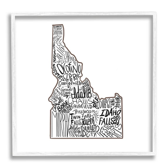 Stupell Industries Idaho State Shape Typography Cities Graphic Art White Framed Art Print Wall Art, Design by The Saturday Evening Post