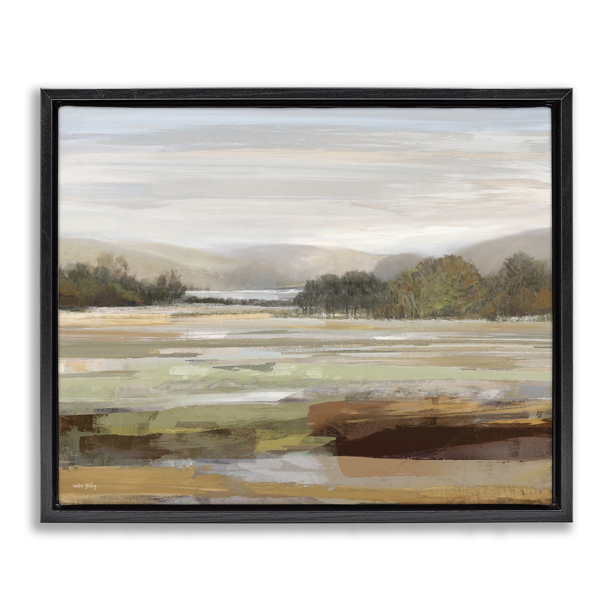 Stupell Industries Idyllic Countryside View Landscape & Nature Painting Black Floater Framed Canvas Art Print Wall Art, 21 x 17