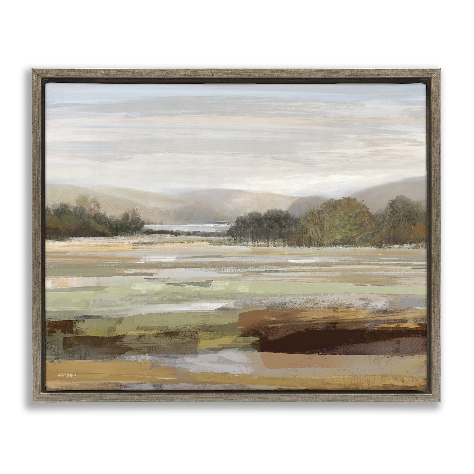 Stupell Industries Idyllic Countryside View Landscape & Nature Painting Brown Floater Framed Canvas Art Print Wall Art, 31 x 25