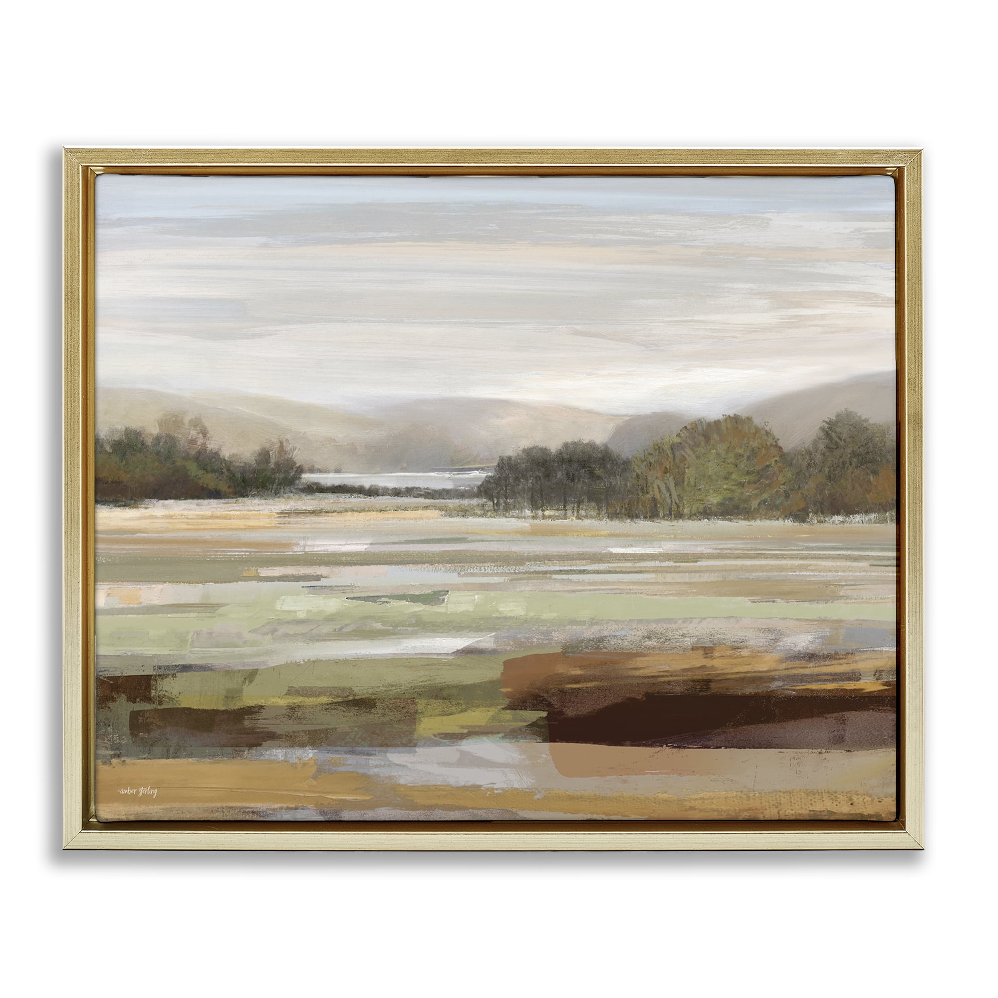 Stupell Industries Idyllic Countryside View Landscape & Nature Painting Gold Floater Framed Canvas Art Print Wall Art, 21 x 17